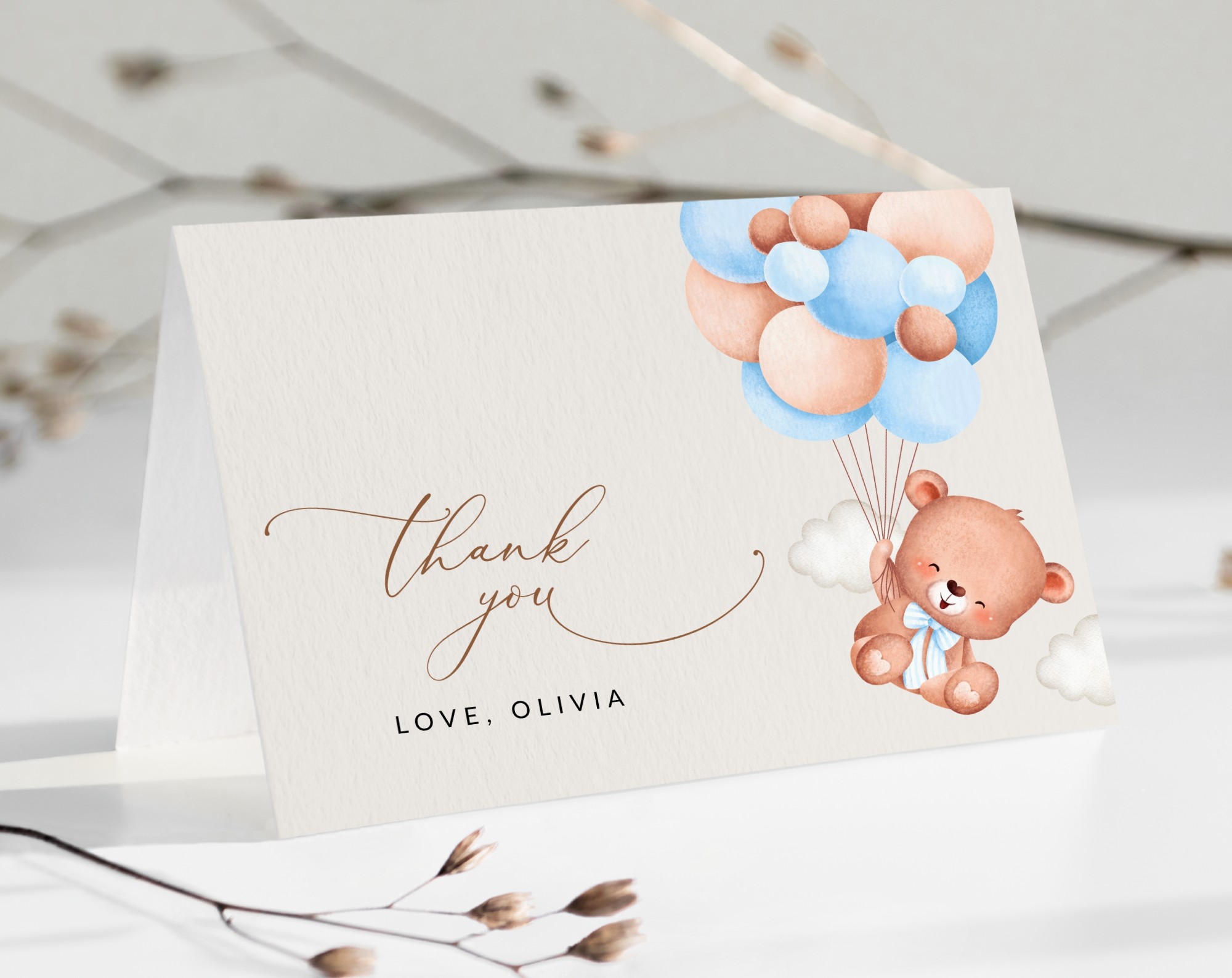 Baby Bear with Blue Balloons Thank You Card, Boy Baby Shower, Printable File, Edit Yourself, SH59 Baby Bear with Blue Balloons Thank You Card, Boy Baby Shower, Printable File, Edit Yourself, SH59