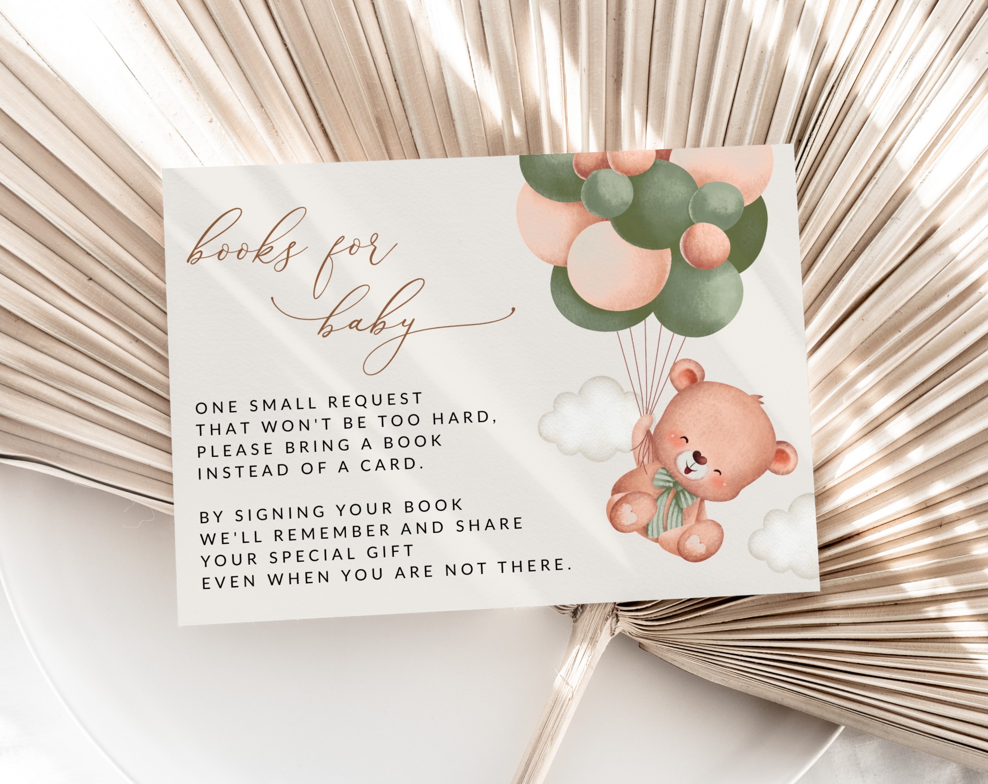 Baby Bear with Green Balloons Baby Shower Invitation Suite, Gender Neutral Baby Shower, Printable File, Edit Yourself, SH60