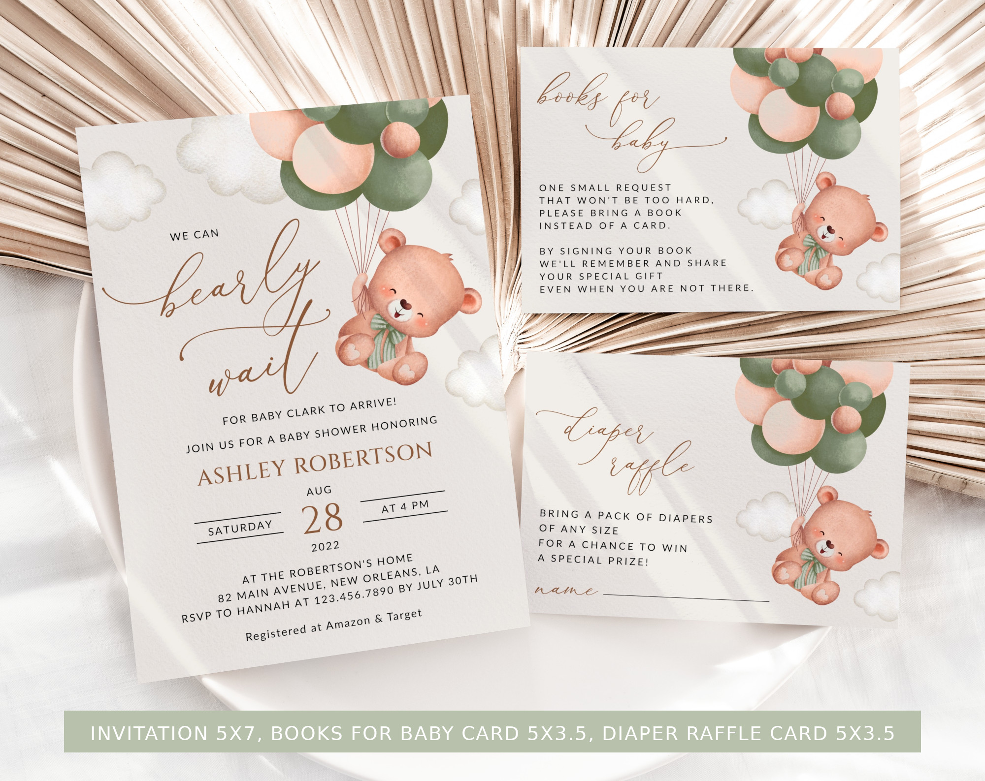 Baby Bear with Green Balloons Baby Shower Bundle, Gender Neutral Baby Shower, Printable File, Edit Yourself, SH60 Baby Bear with Green Balloons Baby Shower Bundle, Gender Neutral Baby Shower, Printable File, Edit Yourself, SH60