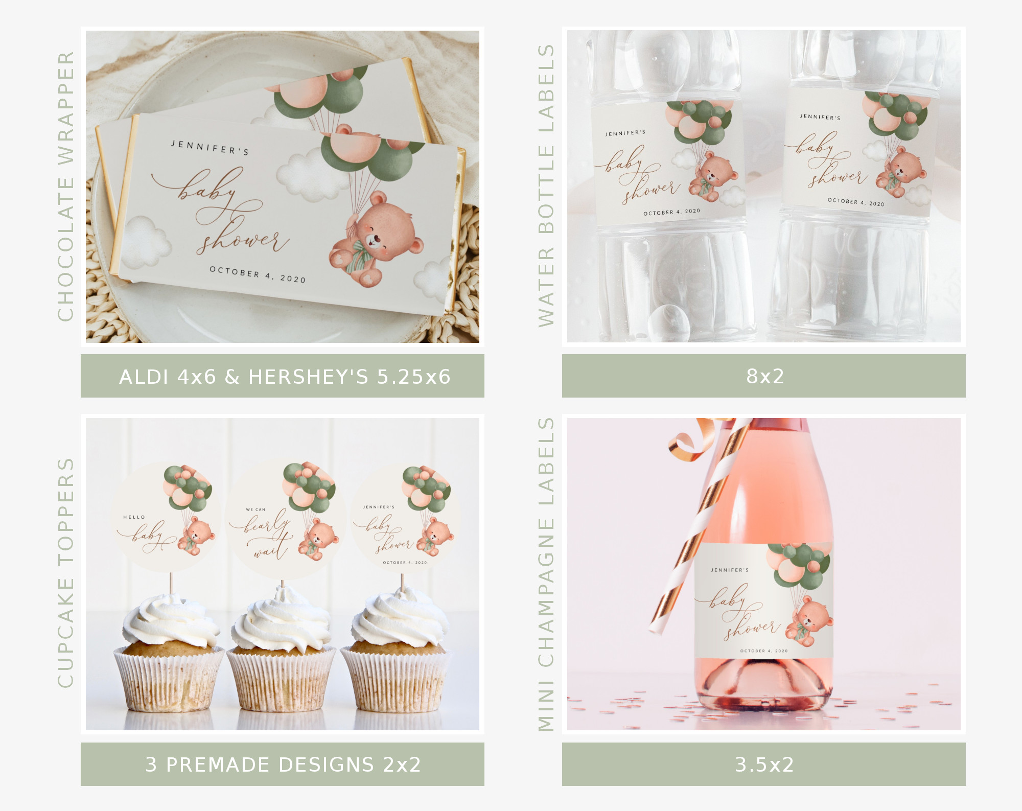 Baby Bear with Green Balloons Baby Shower Bundle, Gender Neutral Baby Shower, Printable File, Edit Yourself, SH60 Baby Bear with Green Balloons Baby Shower Bundle, Gender Neutral Baby Shower, Printable File, Edit Yourself, SH60