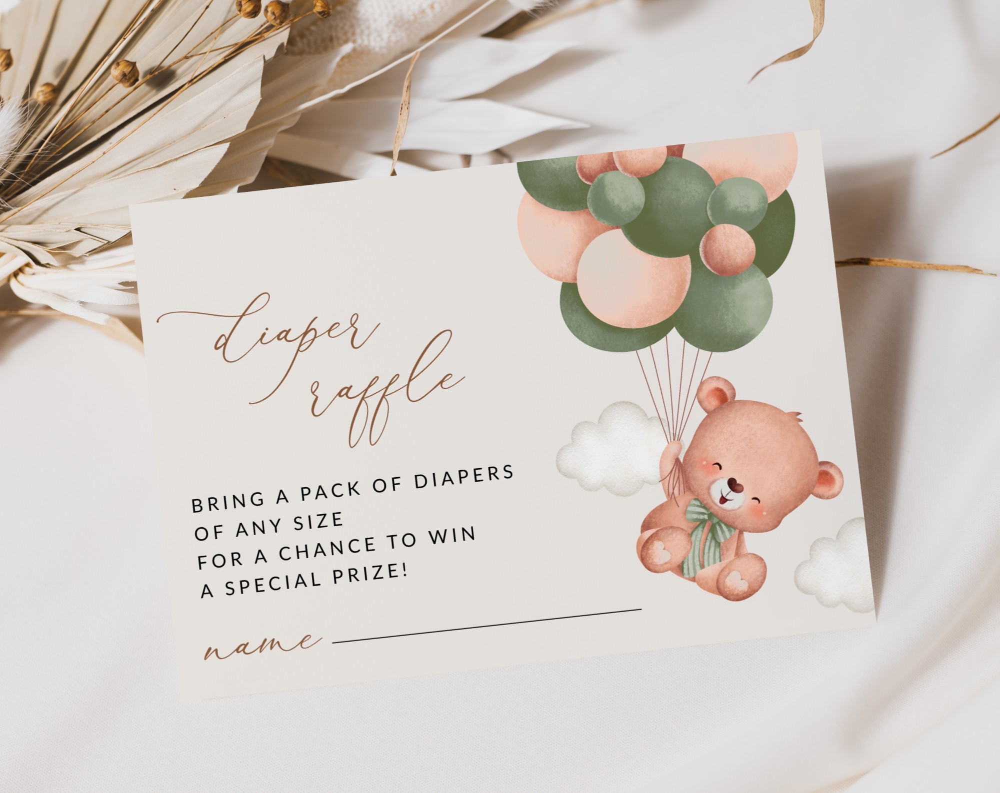 Baby Bear with Green Balloons Baby Shower Invitation Suite, Gender Neutral Baby Shower, Printable File, Edit Yourself, SH60