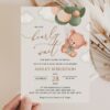 Baby Bear with Green Balloons Baby Shower Invitation, Gender Neutral Baby Shower, Printable File, Edit Yourself, SH60