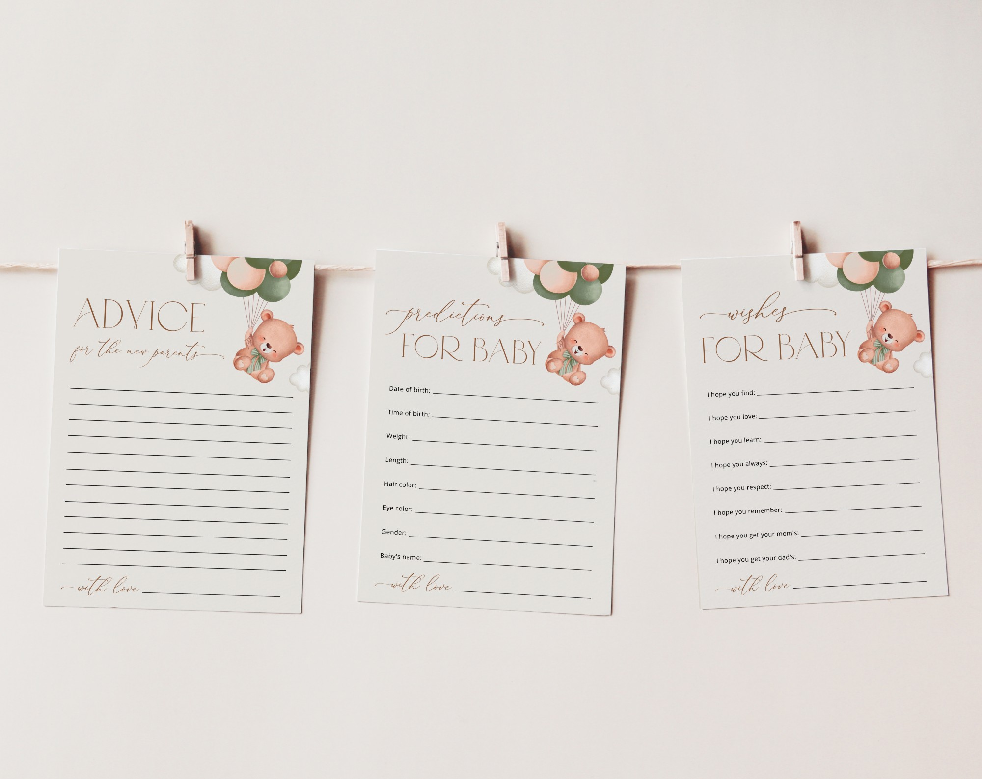 Baby Bear with Green Balloons Baby Shower Games, Set of 3 Games, Advice Predictions Wishes, Gender Neutral Baby Shower, Printable File, Edit Yourself, SH60 Baby Bear with Green Balloons Baby Shower Games, Set of 3 Games, Advice Predictions Wishes, Gender Neutral Baby Shower, Printable File, Edit Yourself, SH60
