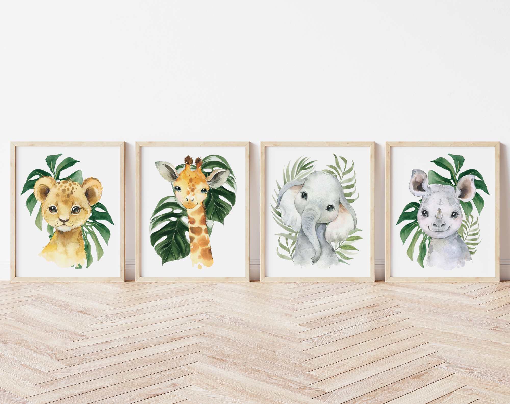 Palm Leaves Jungle Animals Nursery Prints, Nursery Wall Art, Gender Neutral Nursery, Printable File, SH11