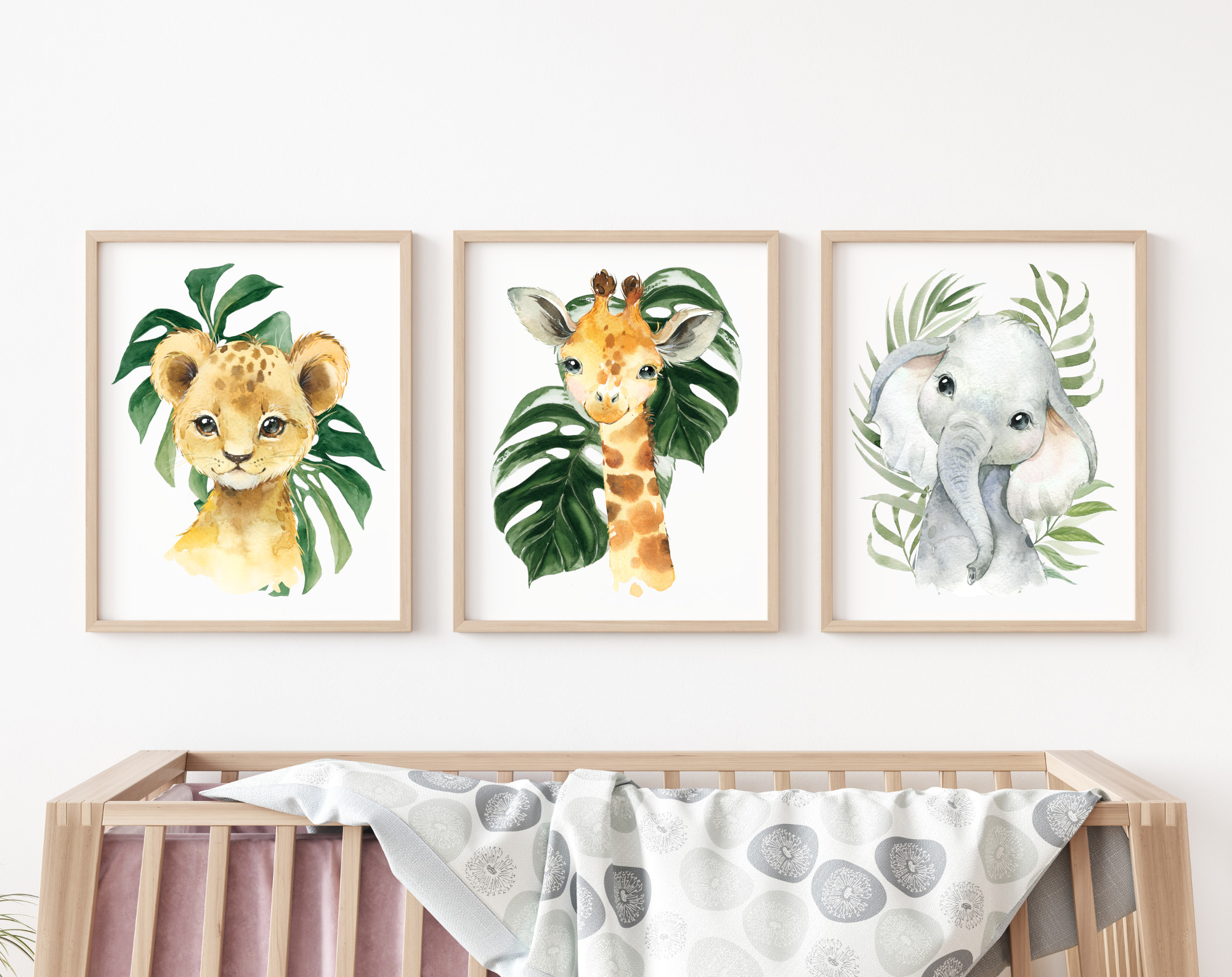 Palm Leaves Jungle Animals Nursery Prints, Nursery Wall Art, Gender Neutral Nursery, Printable File, SH11