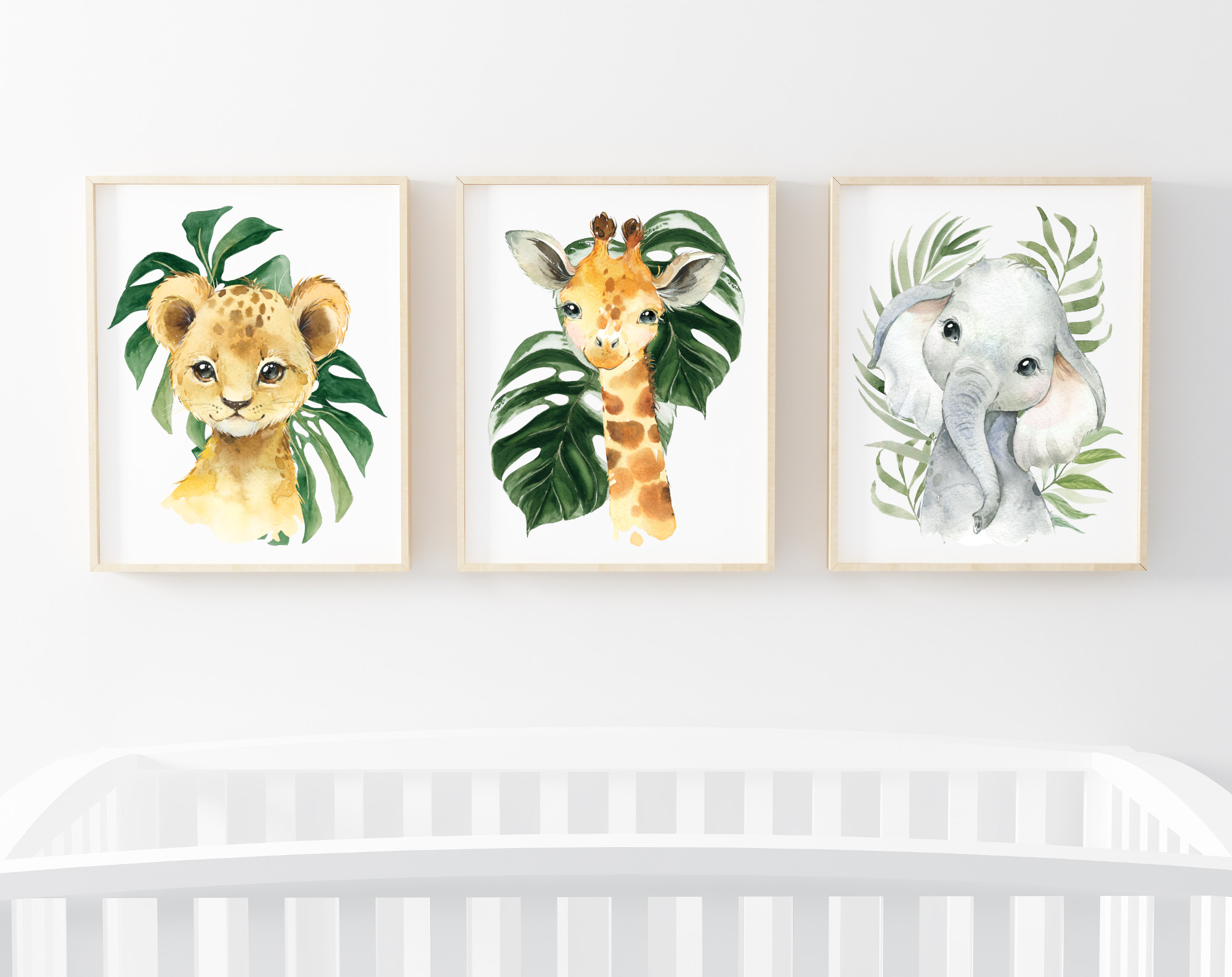 Palm Leaves Jungle Animals Nursery Prints, Nursery Wall Art, Gender Neutral Nursery, Printable File, SH11