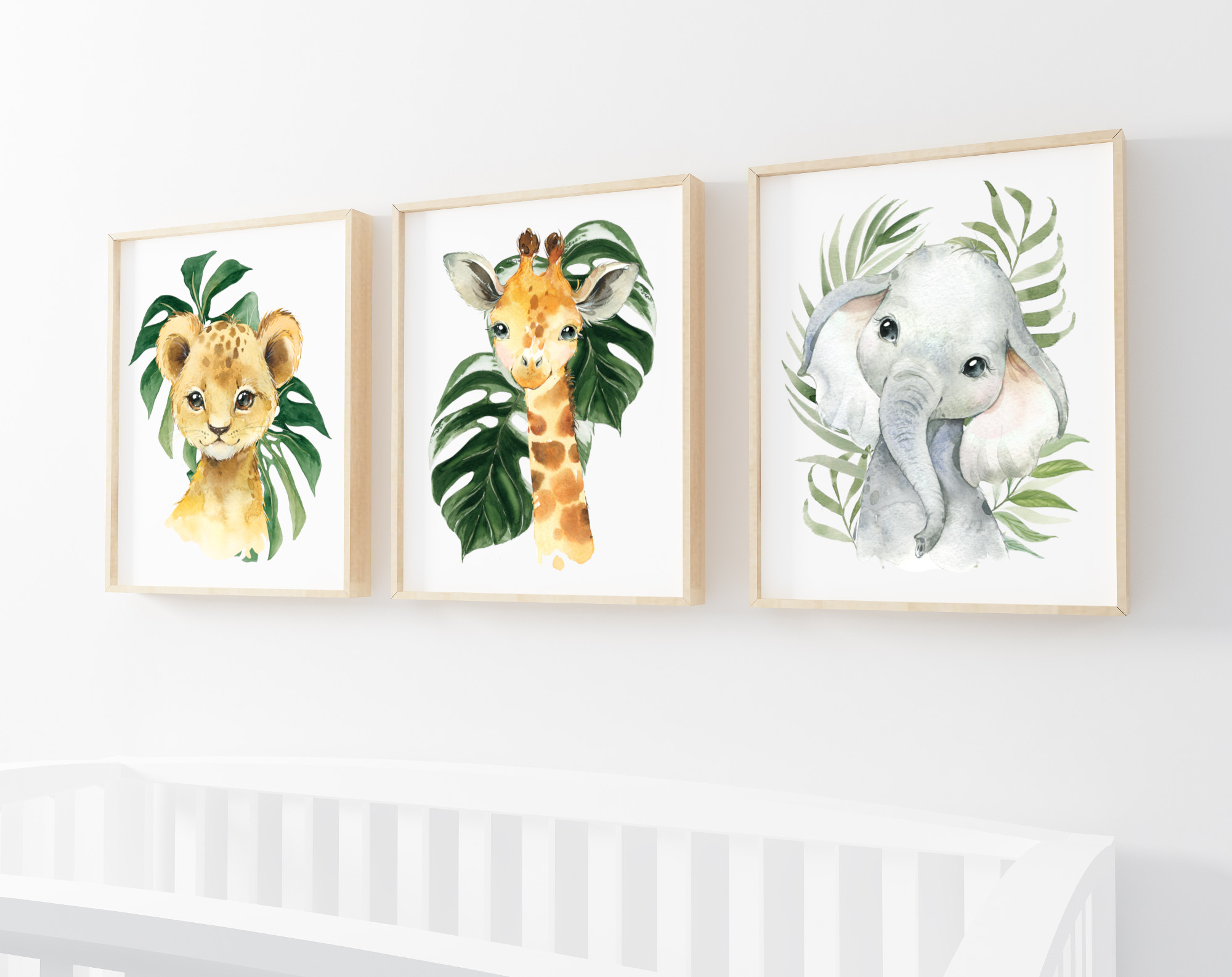 Palm Leaves Jungle Animals Nursery Prints, Nursery Wall Art, Gender Neutral Nursery, Printable File, SH11