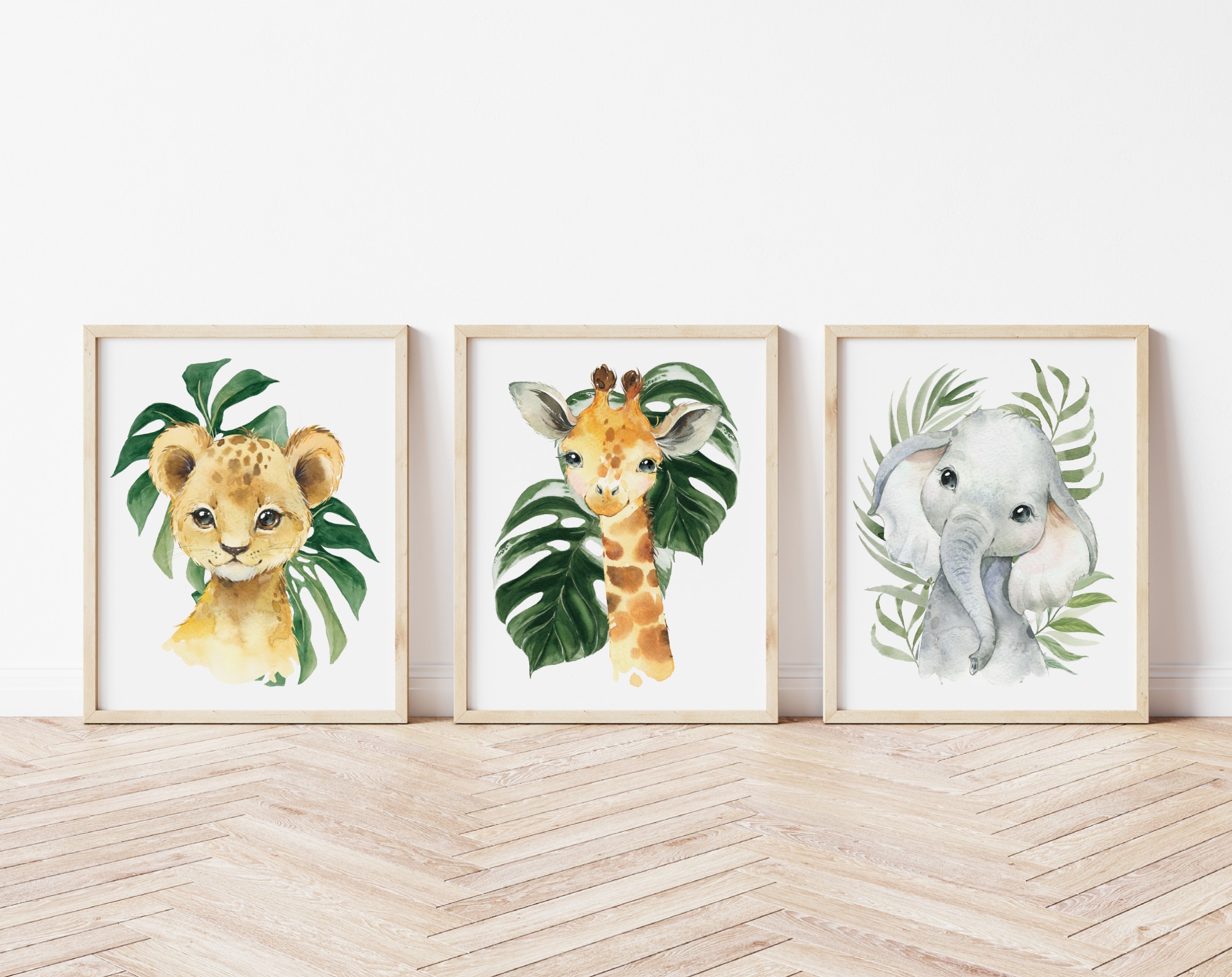Palm Leaves Jungle Animals Nursery Prints, Nursery Wall Art, Gender Neutral Nursery, Printable File, SH11