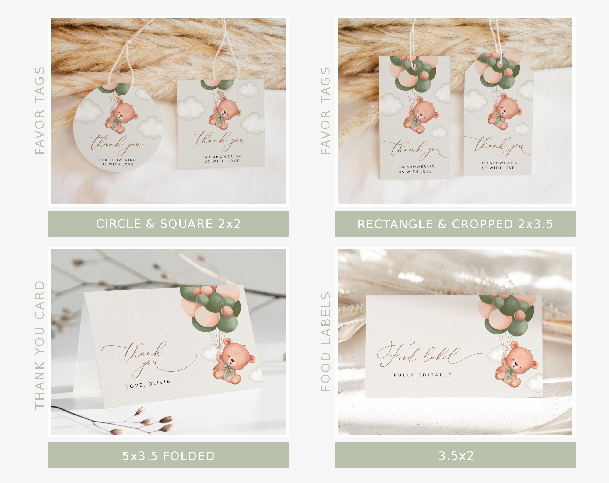 Baby Bear with Green Balloons Baby Shower Bundle, Gender Neutral Baby Shower, Printable File, Edit Yourself, SH60 Baby Bear with Green Balloons Baby Shower Bundle, Gender Neutral Baby Shower, Printable File, Edit Yourself, SH60