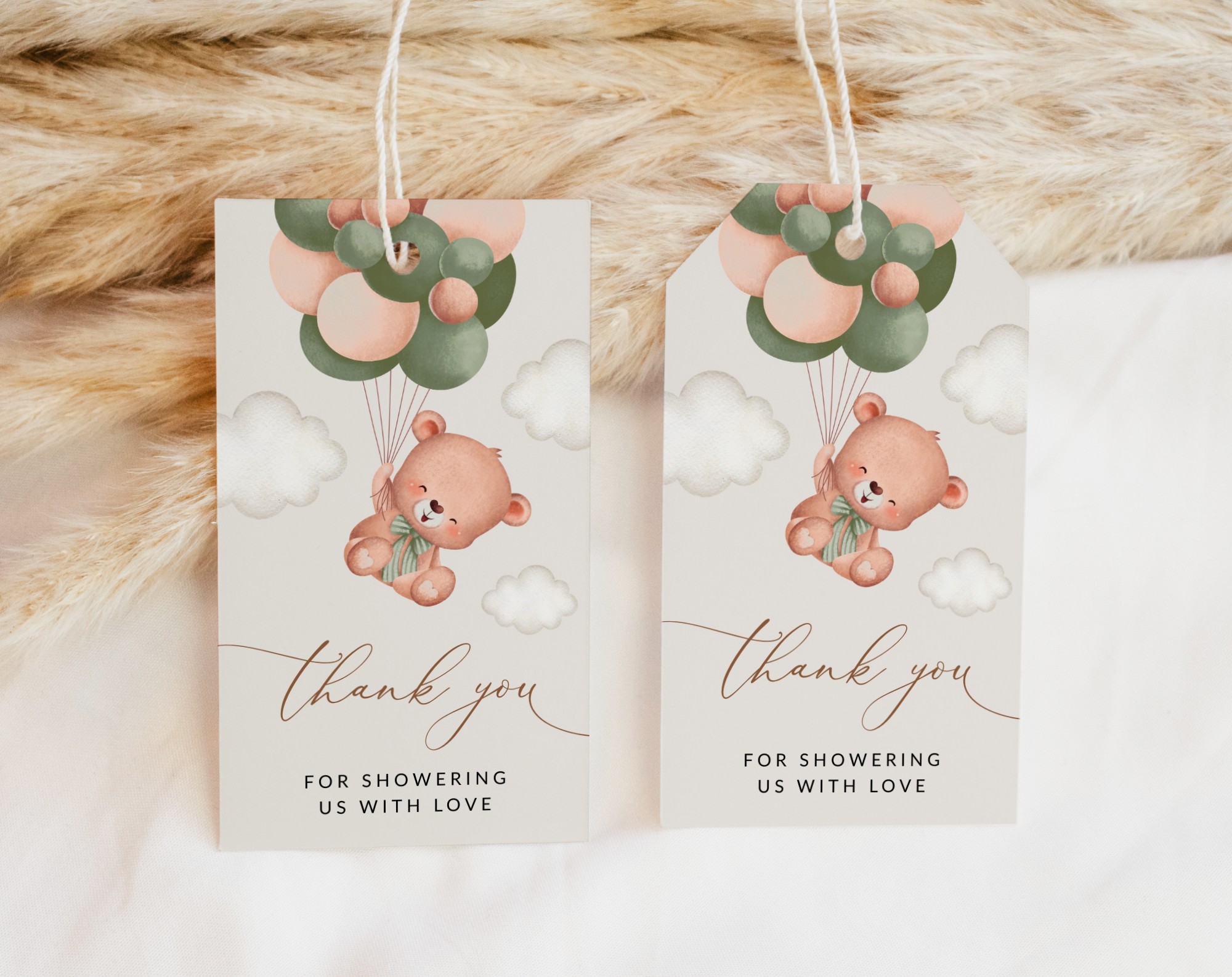 Baby Bear with Green Balloons Baby Shower Invitation, Gender Neutral Baby Shower, Printable File, Edit Yourself, SH60