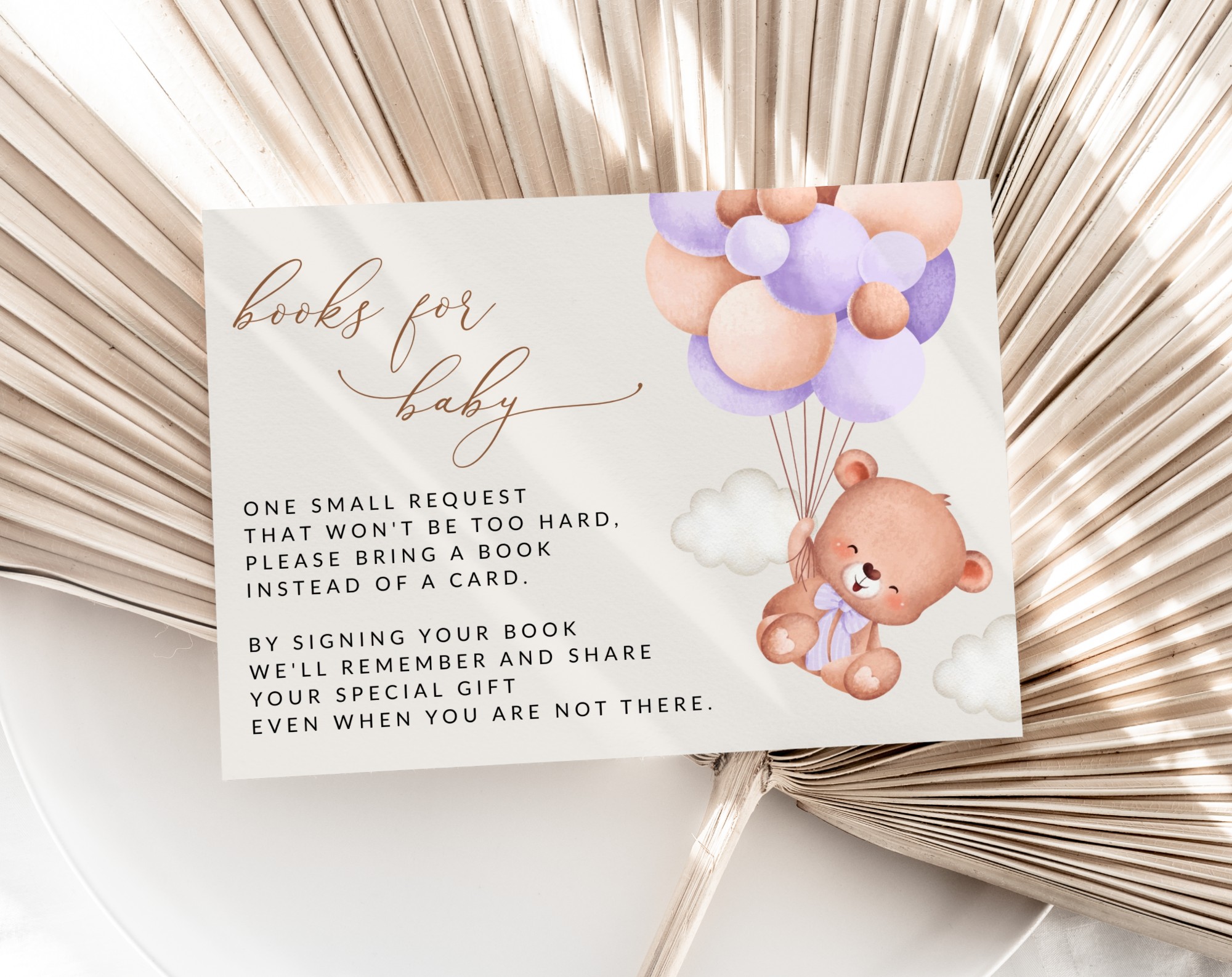 Baby Bear with Purple Balloons Baby Shower Invitation Suite, Girl Baby Shower, Printable File, Edit Yourself, SH61