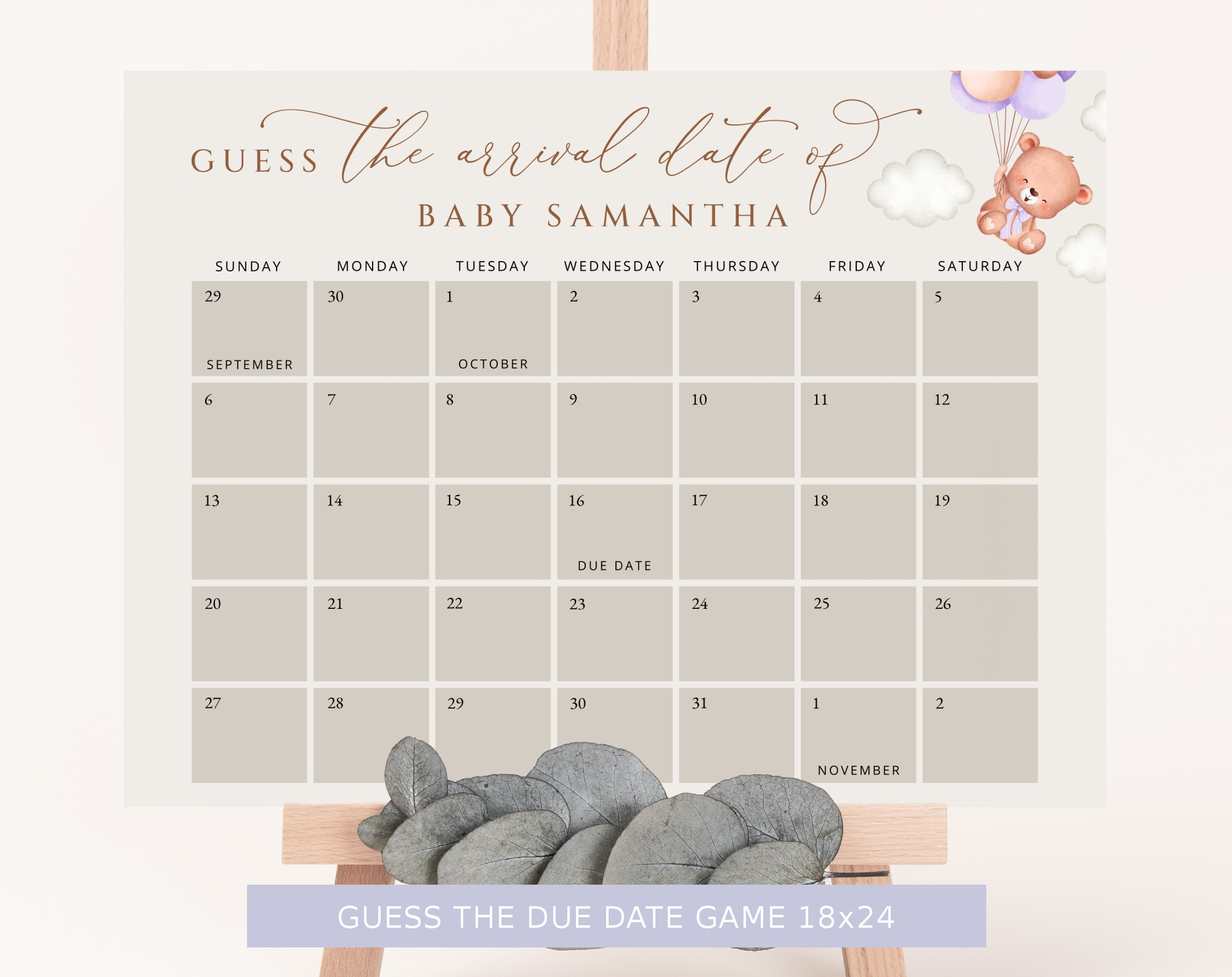 Baby Bear with Purple Balloons Baby Shower Bundle, Girl Baby Shower, Printable File, Edit Yourself, SH61