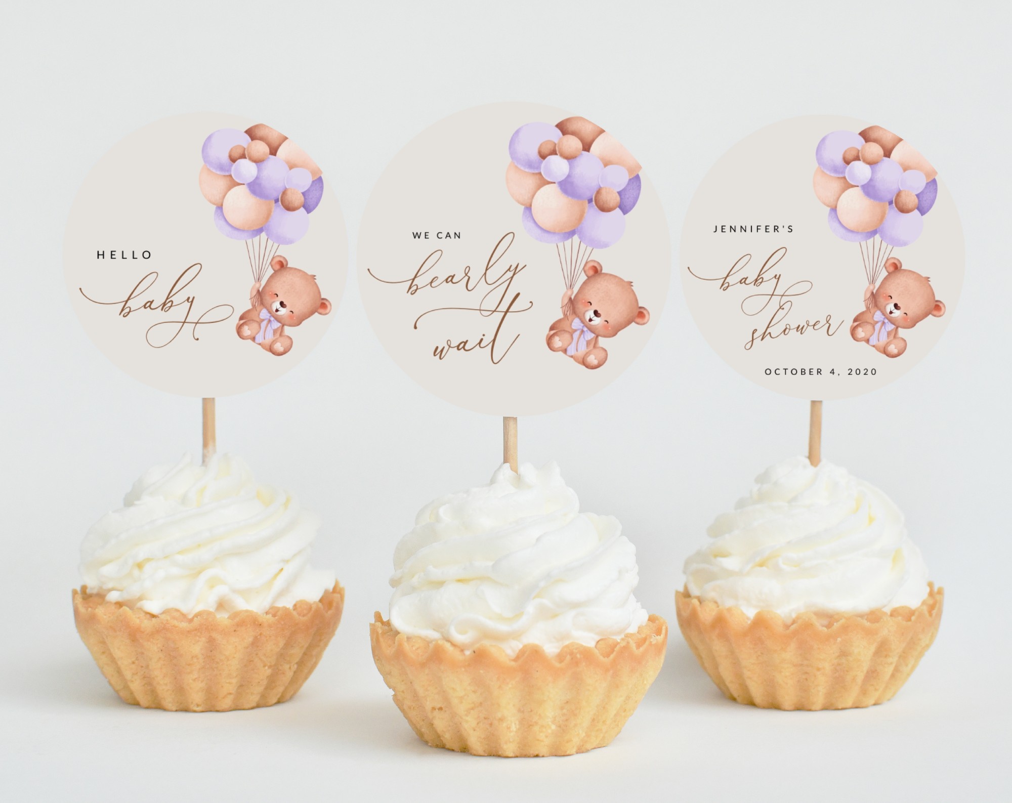 Baby Bear with Purple Balloons Cupcake Toppers, Baby Shower Decoration, Girl Baby Shower, Printable File, Edit Yourself, SH61 Baby Bear with Purple Balloons Cupcake Toppers, Baby Shower Decoration, Girl Baby Shower, Printable File, Edit Yourself, SH61