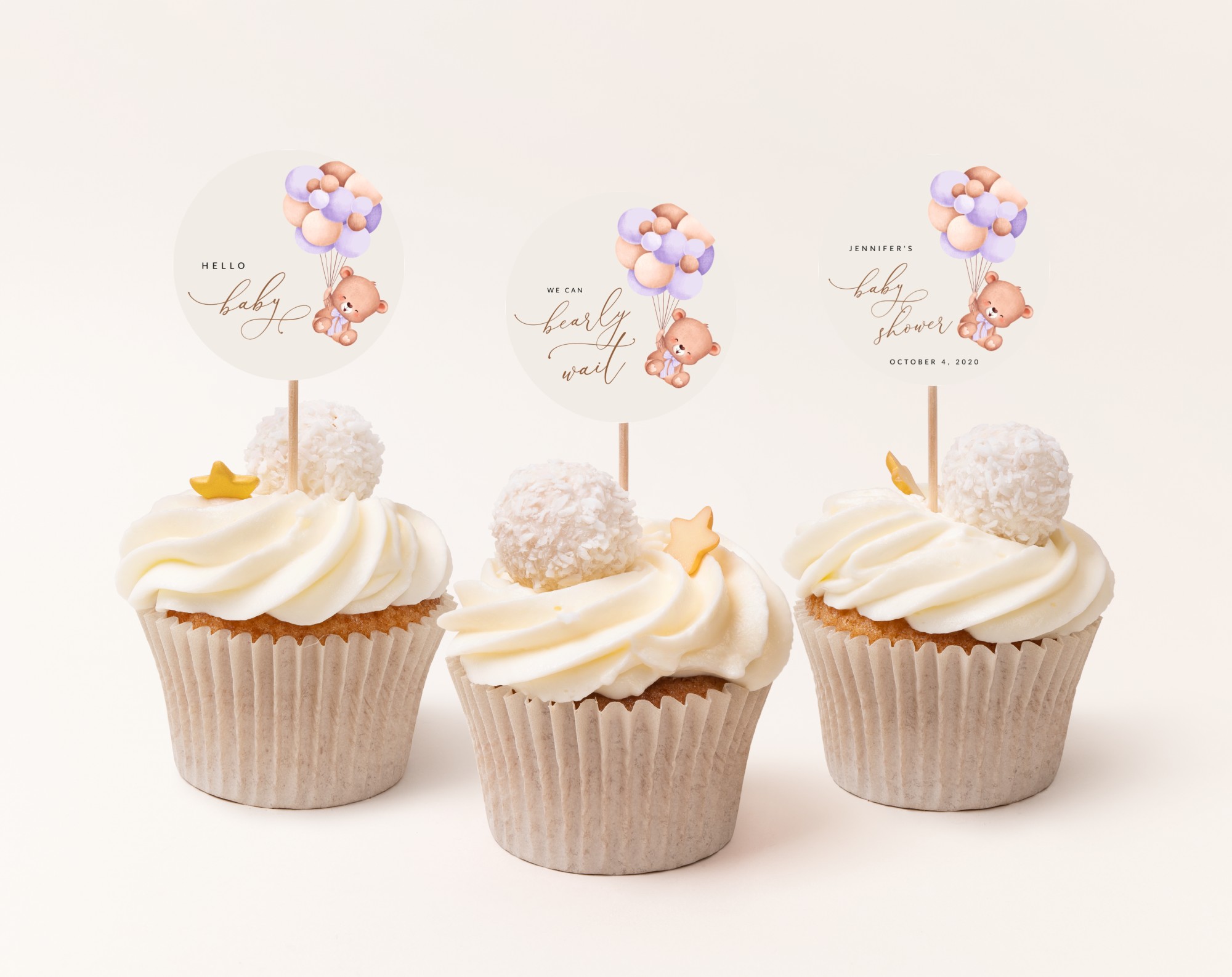Baby Bear with Purple Balloons Cupcake Toppers, Baby Shower Decoration, Girl Baby Shower, Printable File, Edit Yourself, SH61 Baby Bear with Purple Balloons Cupcake Toppers, Baby Shower Decoration, Girl Baby Shower, Printable File, Edit Yourself, SH61