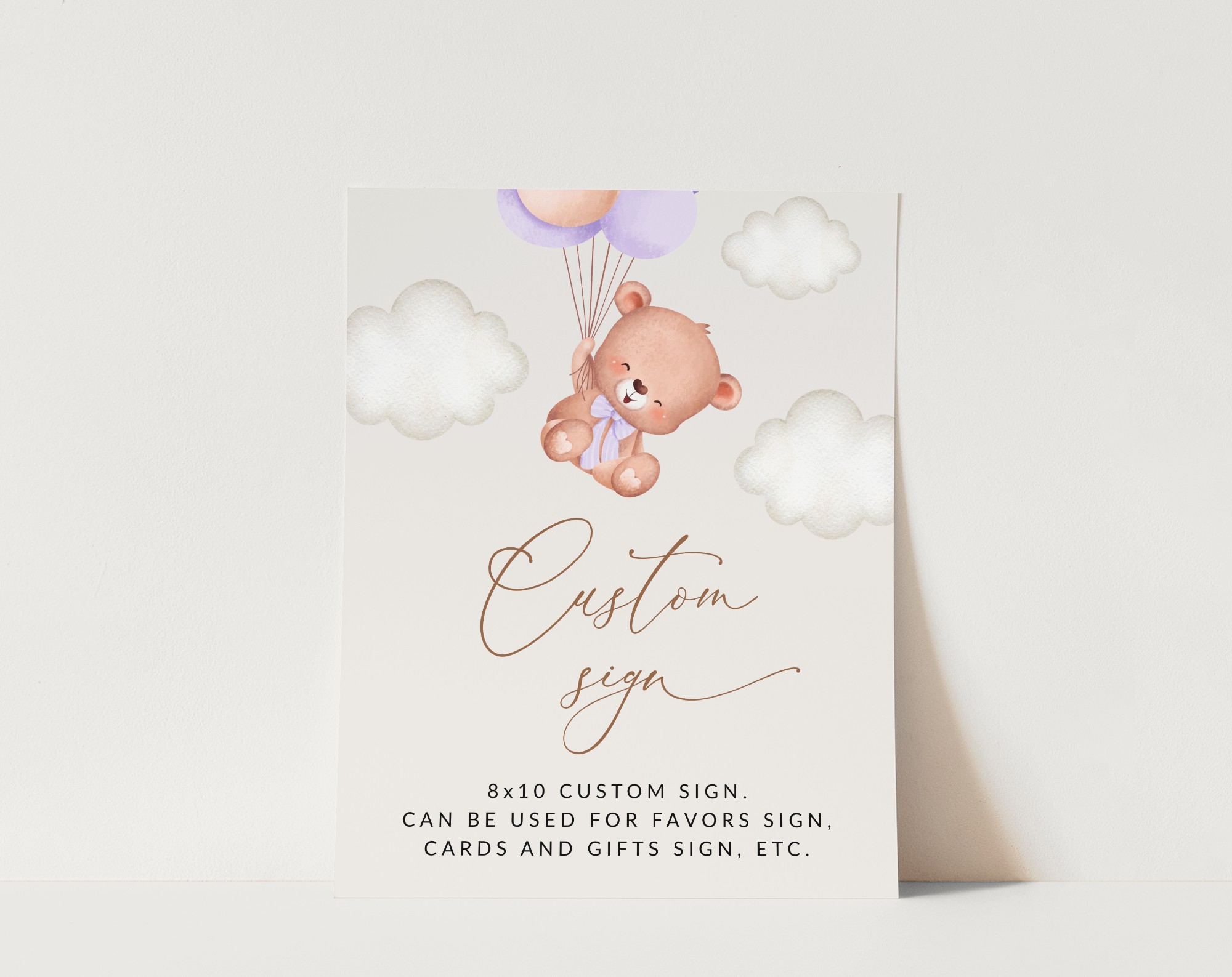 Baby Bear with Purple Balloons Custom Sign, Baby Shower Sign, Girl Baby Shower, Printable File, Edit Yourself, SH61 Baby Bear with Purple Balloons Custom Sign, Baby Shower Sign, Girl Baby Shower, Printable File, Edit Yourself, SH61