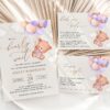 Baby Bear with Purple Balloons Baby Shower Invitation Suite, Girl Baby Shower, Printable File, Edit Yourself, SH61