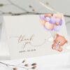 Baby Bear with Purple Balloons Thank You Card, Girl Baby Shower, Printable File, Edit Yourself, SH61