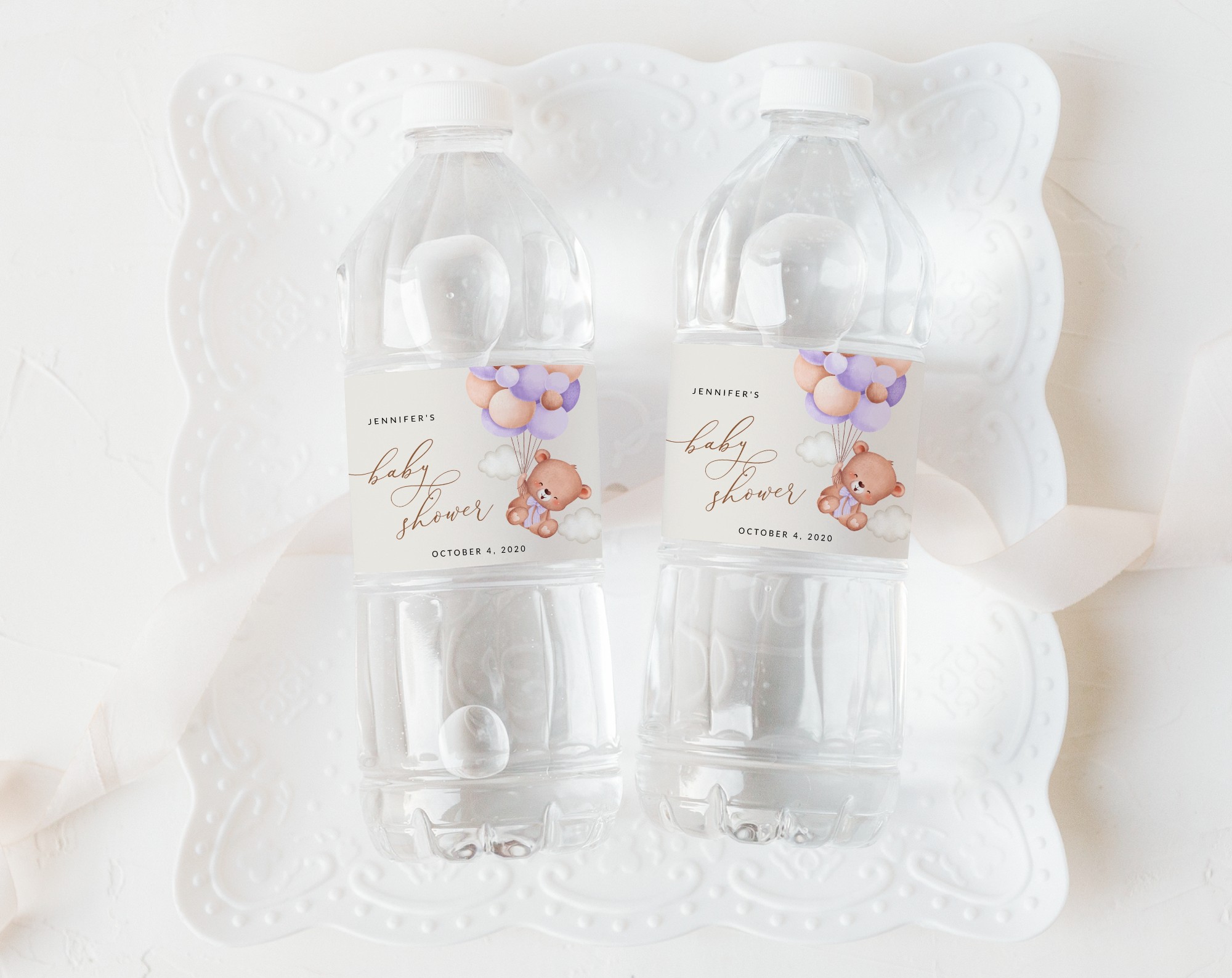 Baby Bear with Purple Balloons Water Bottle Labels, Baby Shower Decoration, Girl Baby Shower, Printable File, Edit Yourself, SH61 Baby Bear with Purple Balloons Water Bottle Labels, Baby Shower Decoration, Girl Baby Shower, Printable File, Edit Yourself, SH61