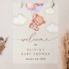 Baby Bear with Purple Balloons Welcome Sign, Baby Shower Sign, Girl Baby Shower, Printable File, Edit Yourself, SH61