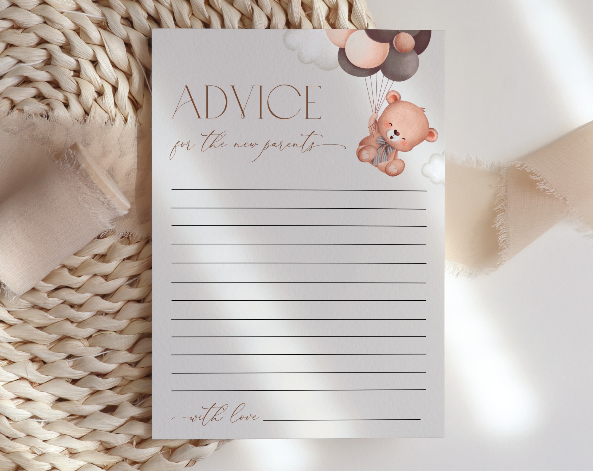 Baby Bear with Brown Balloons Baby Shower Games, Set of 3 Games, Advice Predictions Wishes, Gender Neutral Baby Shower, Printable File, Edit Yourself, SH62