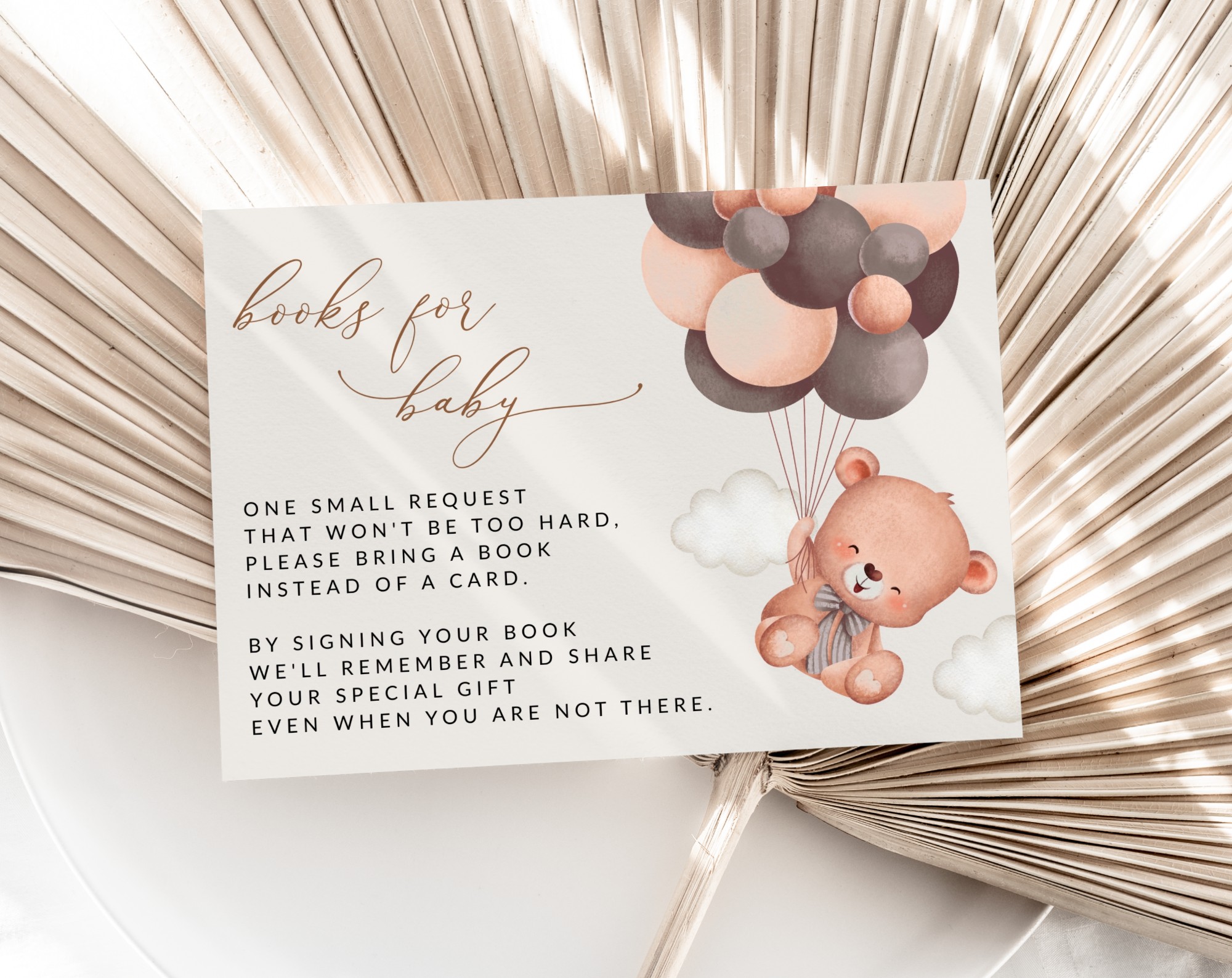 Baby Bear with Brown Balloons Baby Shower Invitation Suite, Gender Neutral Baby Shower, Printable File, Edit Yourself, SH62
