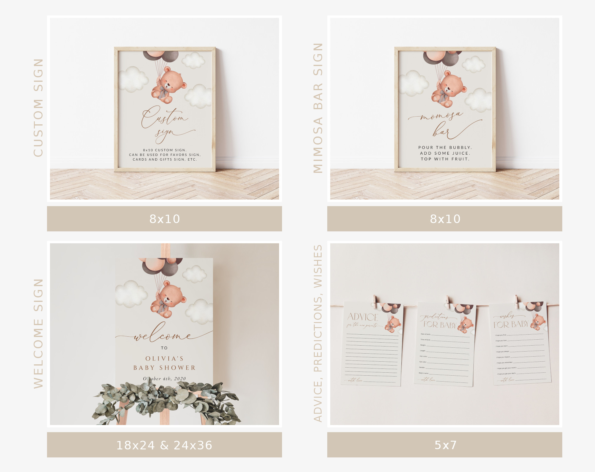 Baby Bear with Brown Balloons Baby Shower Bundle, Gender Neutral Baby Shower, Printable File, Edit Yourself, SH62 Baby Bear with Brown Balloons Baby Shower Bundle, Gender Neutral Baby Shower, Printable File, Edit Yourself, SH62