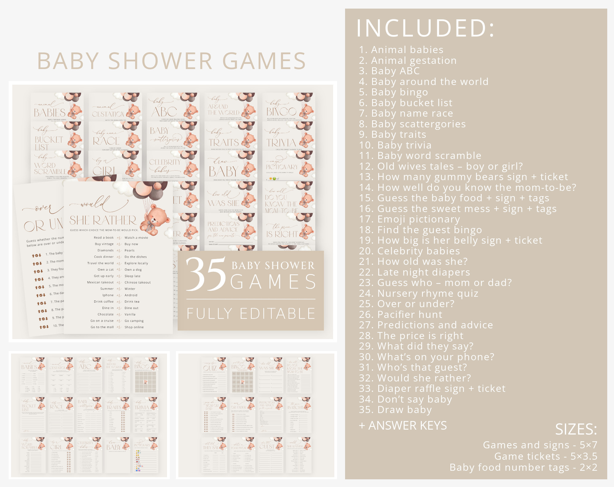 Baby Bear with Brown Balloons Baby Shower Bundle, Gender Neutral Baby Shower, Printable File, Edit Yourself, SH62 Baby Bear with Brown Balloons Baby Shower Bundle, Gender Neutral Baby Shower, Printable File, Edit Yourself, SH62