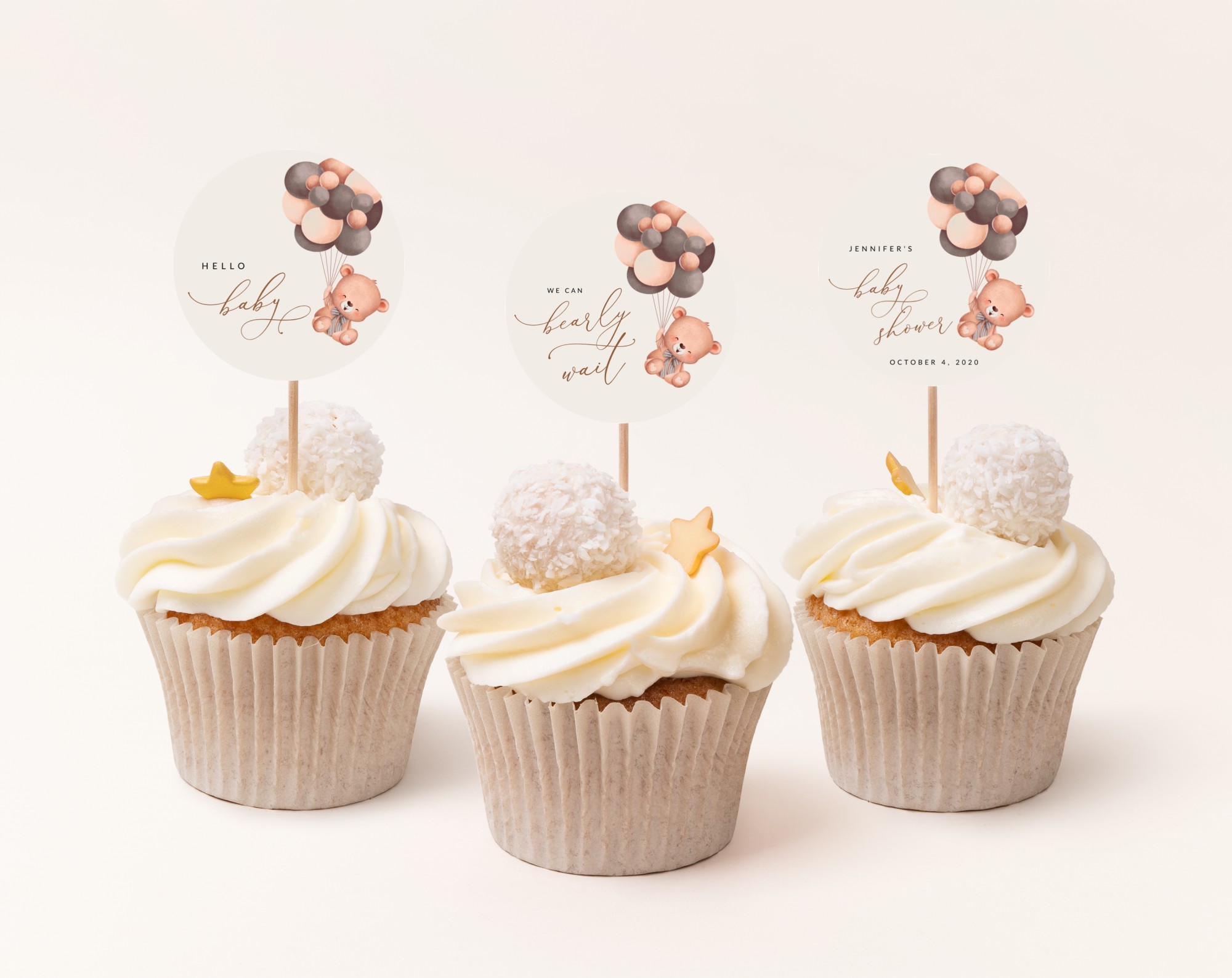 Baby Bear with Brown Balloons Cupcake Toppers, Baby Shower Decoration, Gender Neutral Baby Shower, Printable File, Edit Yourself, SH62 Baby Bear with Brown Balloons Cupcake Toppers, Baby Shower Decoration, Gender Neutral Baby Shower, Printable File, Edit Yourself, SH62