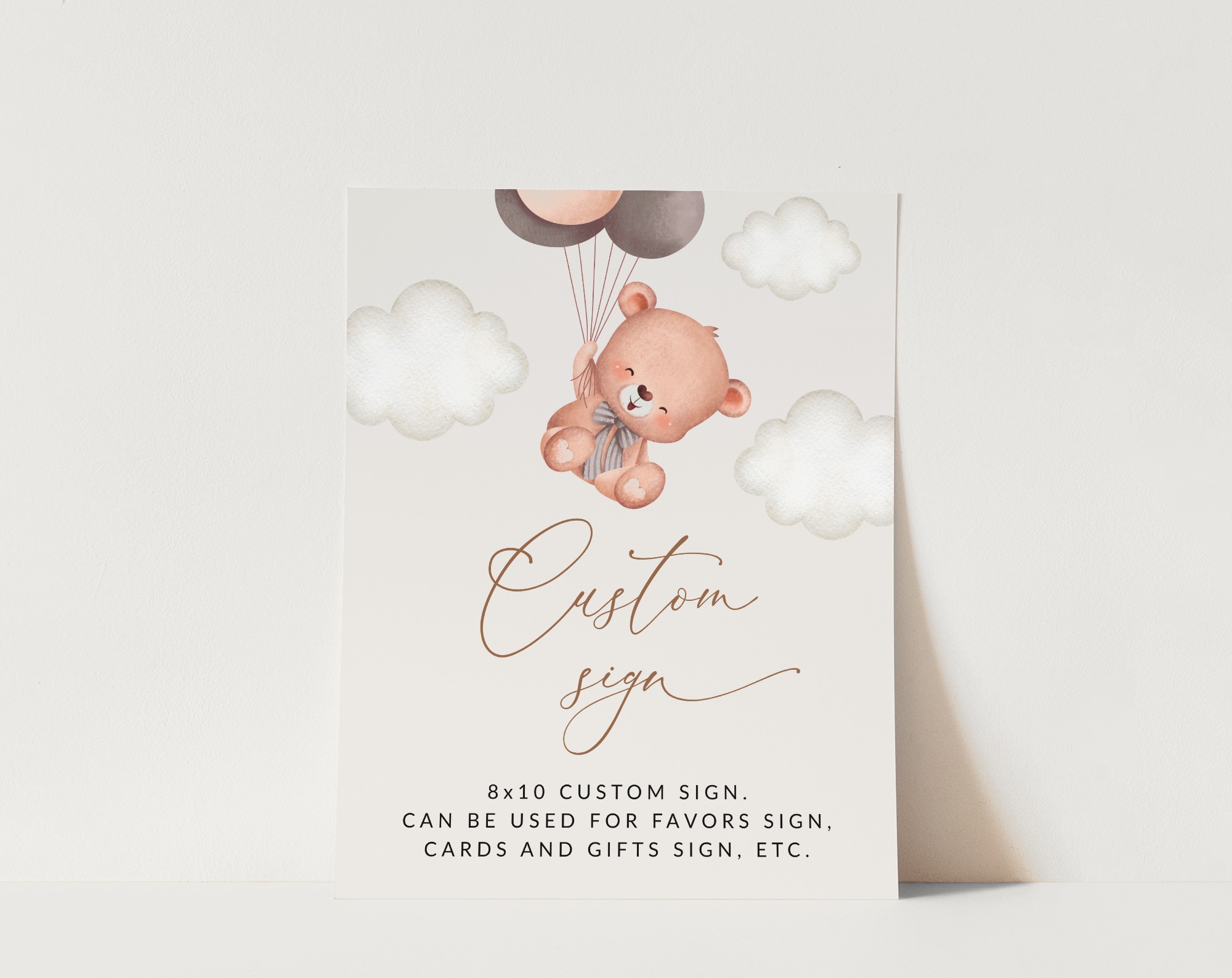 Baby Bear with Brown Balloons Custom Sign, Baby Shower Sign, Gender Neutral Baby Shower, Printable File, Edit Yourself, SH62