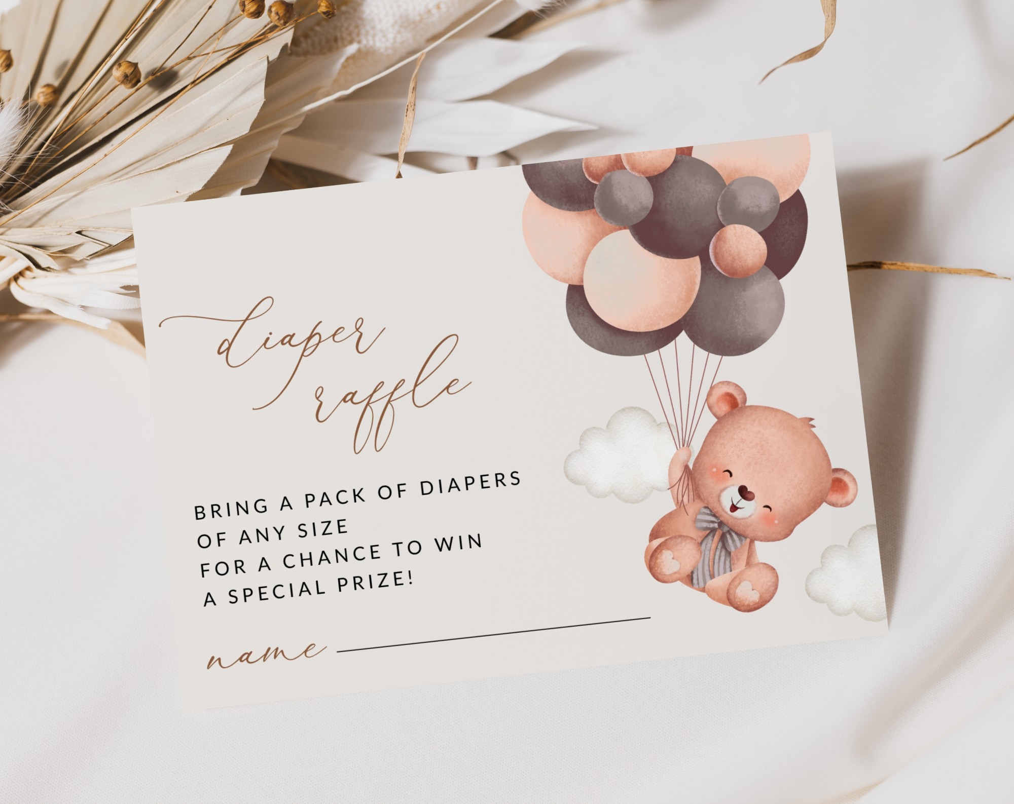Baby Bear with Brown Balloons Baby Shower Invitation Suite, Gender Neutral Baby Shower, Printable File, Edit Yourself, SH62