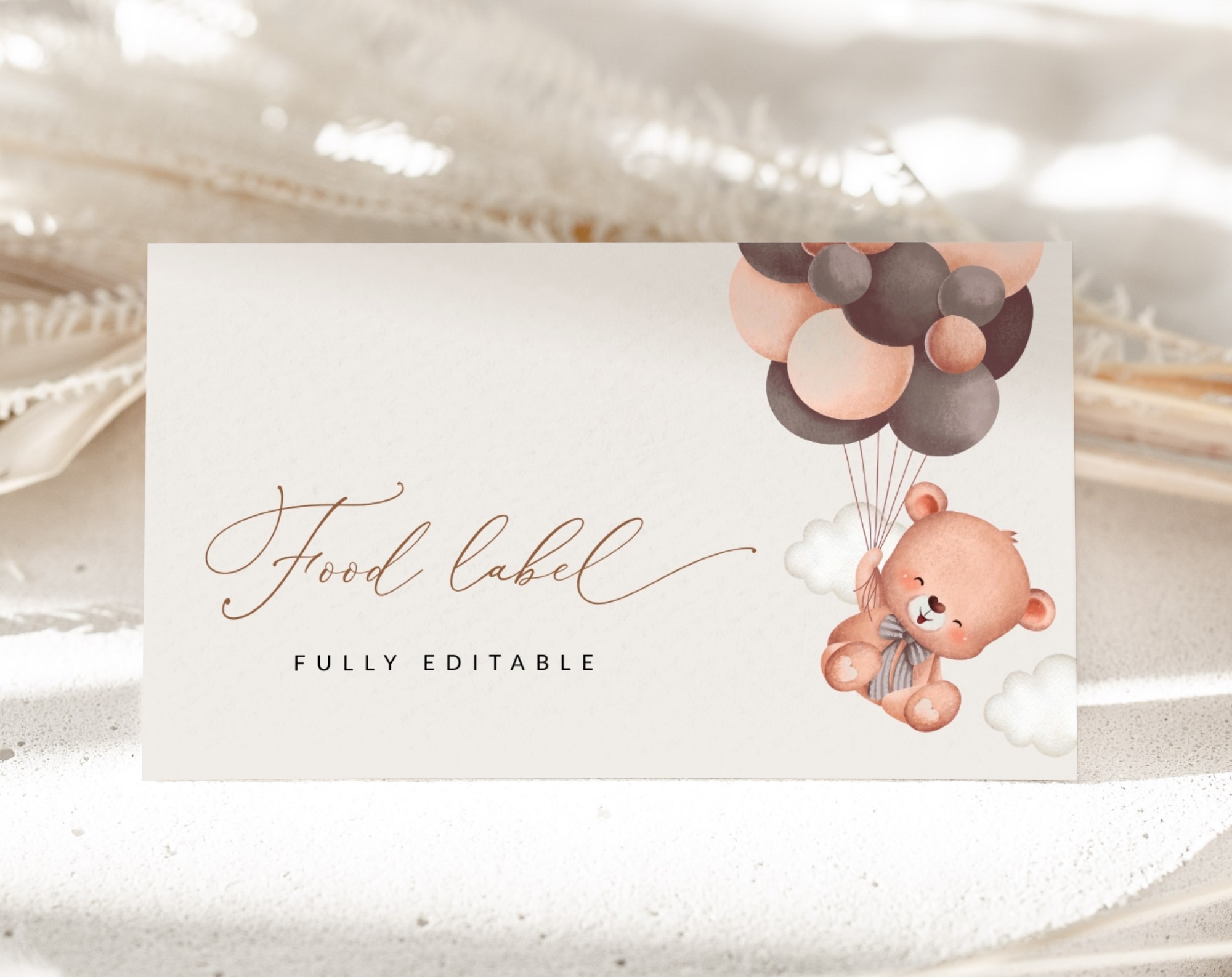 Baby Bear with Brown Balloons Food Label, Baby Shower Decoration, Gender Neutral Baby Shower, Printable File, Edit Yourself, SH62 Baby Bear with Brown Balloons Food Label, Baby Shower Decoration, Gender Neutral Baby Shower, Printable File, Edit Yourself, SH62