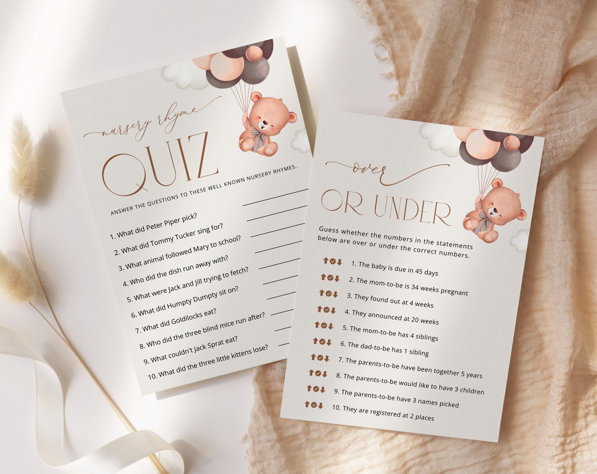 Baby Bear with Brown Balloons Baby Shower Games Bundle, Set of 35 Games, Gender Neutral Baby Shower, Printable File, Edit Yourself, SH62