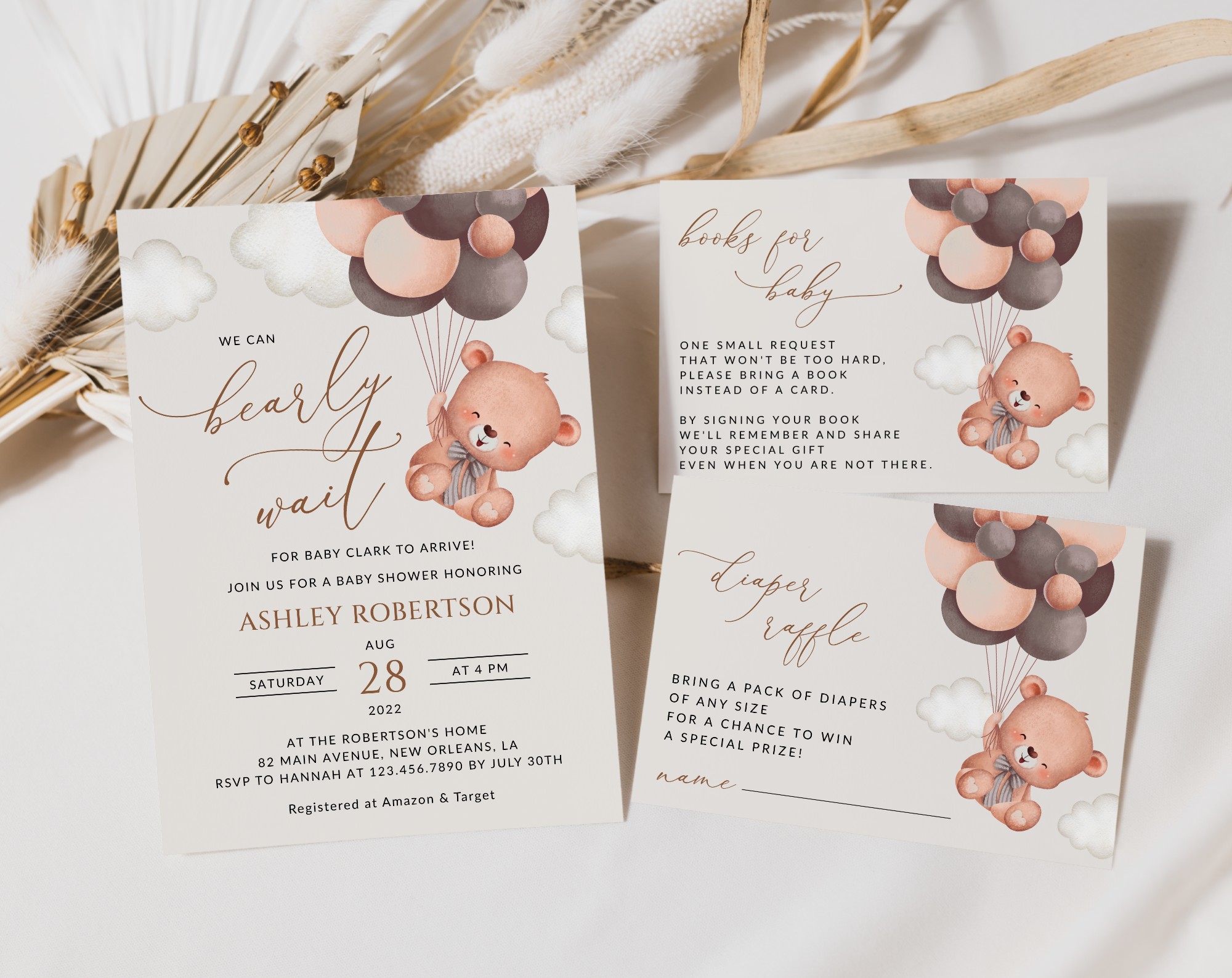 Baby Bear with Brown Balloons Baby Shower Invitation Suite, Gender Neutral Baby Shower, Printable File, Edit Yourself, SH62 Baby Bear with Brown Balloons Baby Shower Invitation Suite, Gender Neutral Baby Shower, Printable File, Edit Yourself, SH62