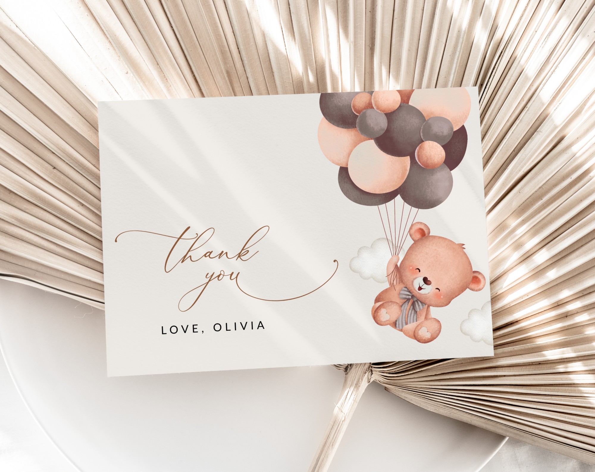 Baby Bear with Brown Balloons Thank You Card, Gender Neutral Baby Shower, Printable File, Edit Yourself, SH62 Baby Bear with Brown Balloons Thank You Card, Gender Neutral Baby Shower, Printable File, Edit Yourself, SH62