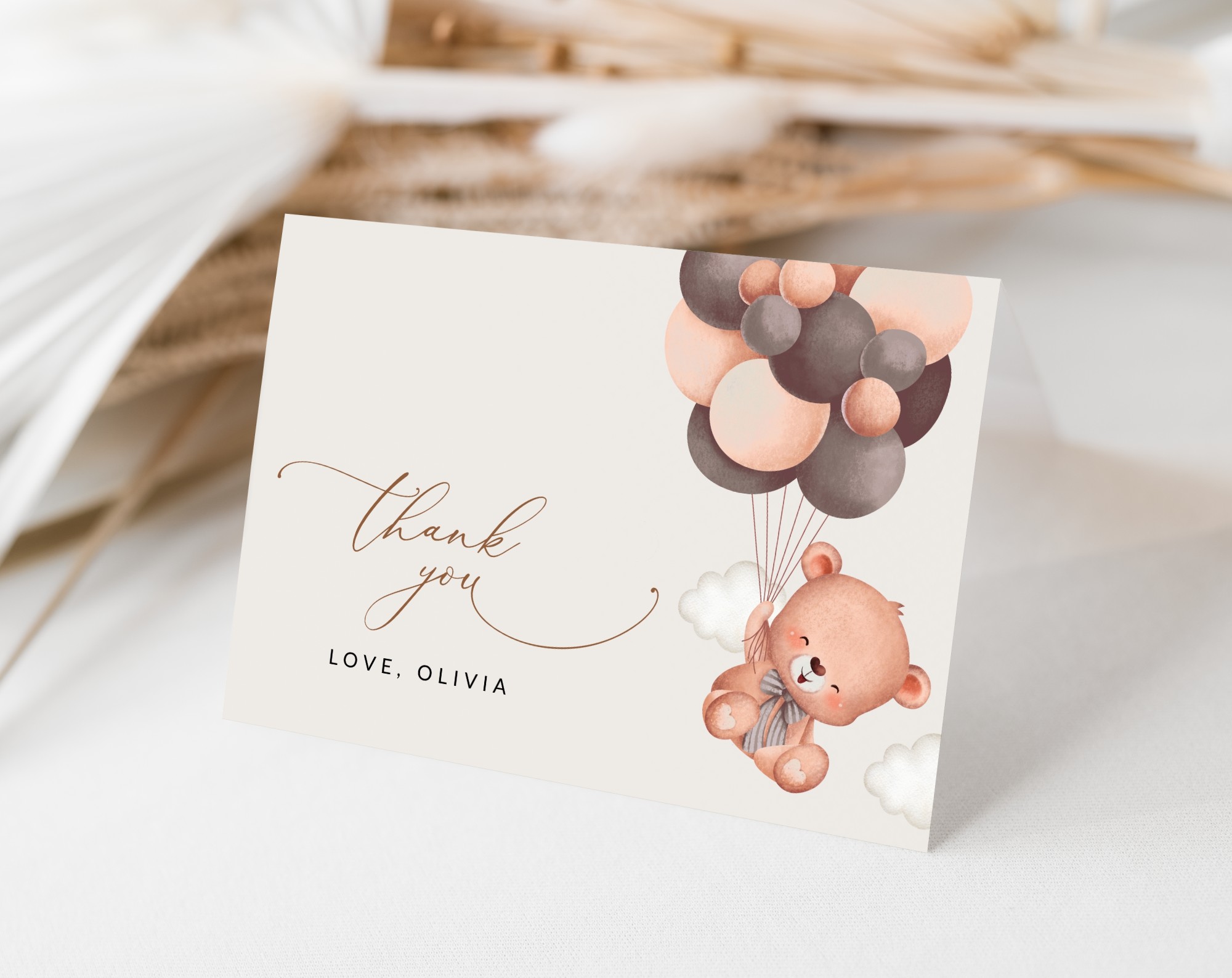 Baby Bear with Brown Balloons Thank You Card, Gender Neutral Baby Shower, Printable File, Edit Yourself, SH62 Baby Bear with Brown Balloons Thank You Card, Gender Neutral Baby Shower, Printable File, Edit Yourself, SH62