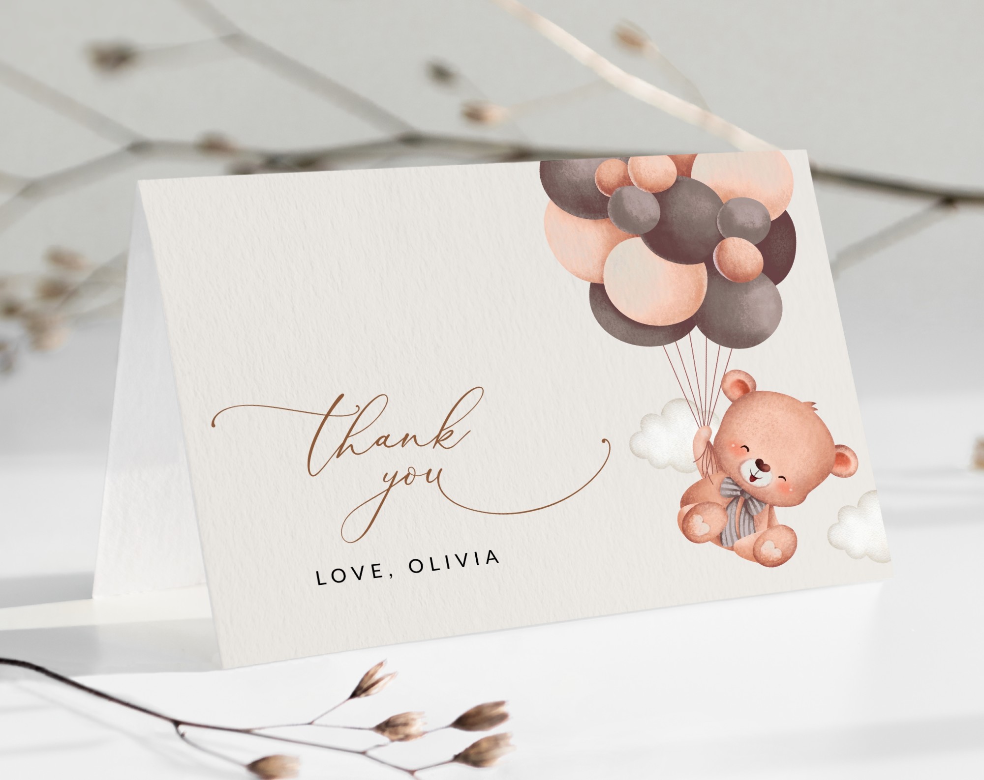 Baby Bear with Brown Balloons Thank You Card, Gender Neutral Baby Shower, Printable File, Edit Yourself, SH62 Baby Bear with Brown Balloons Thank You Card, Gender Neutral Baby Shower, Printable File, Edit Yourself, SH62