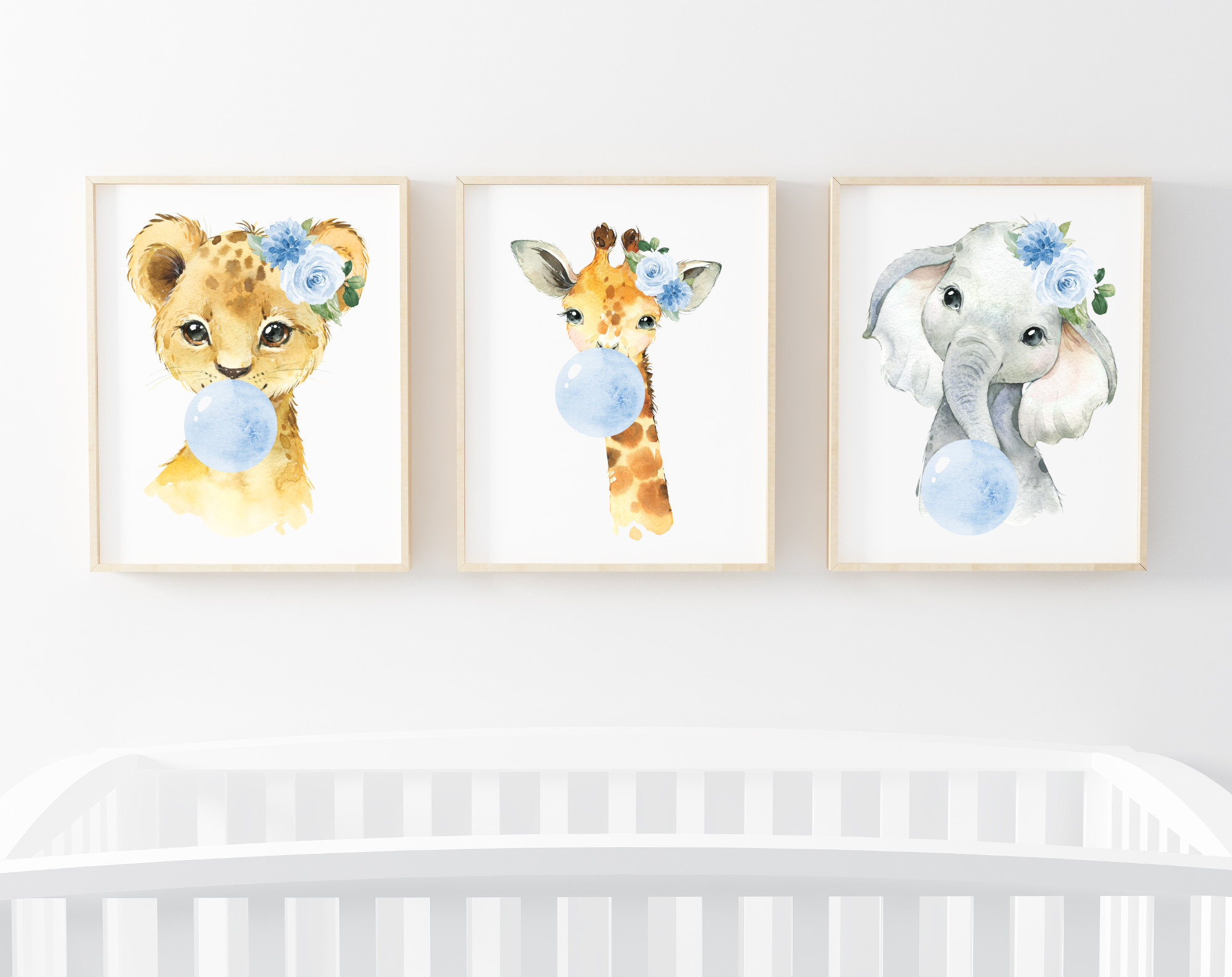 Blue Bubble Gum Jungle Animals Nursery Prints, Nursery Wall Art, Boy Nursery Decor, Printable File, SH63