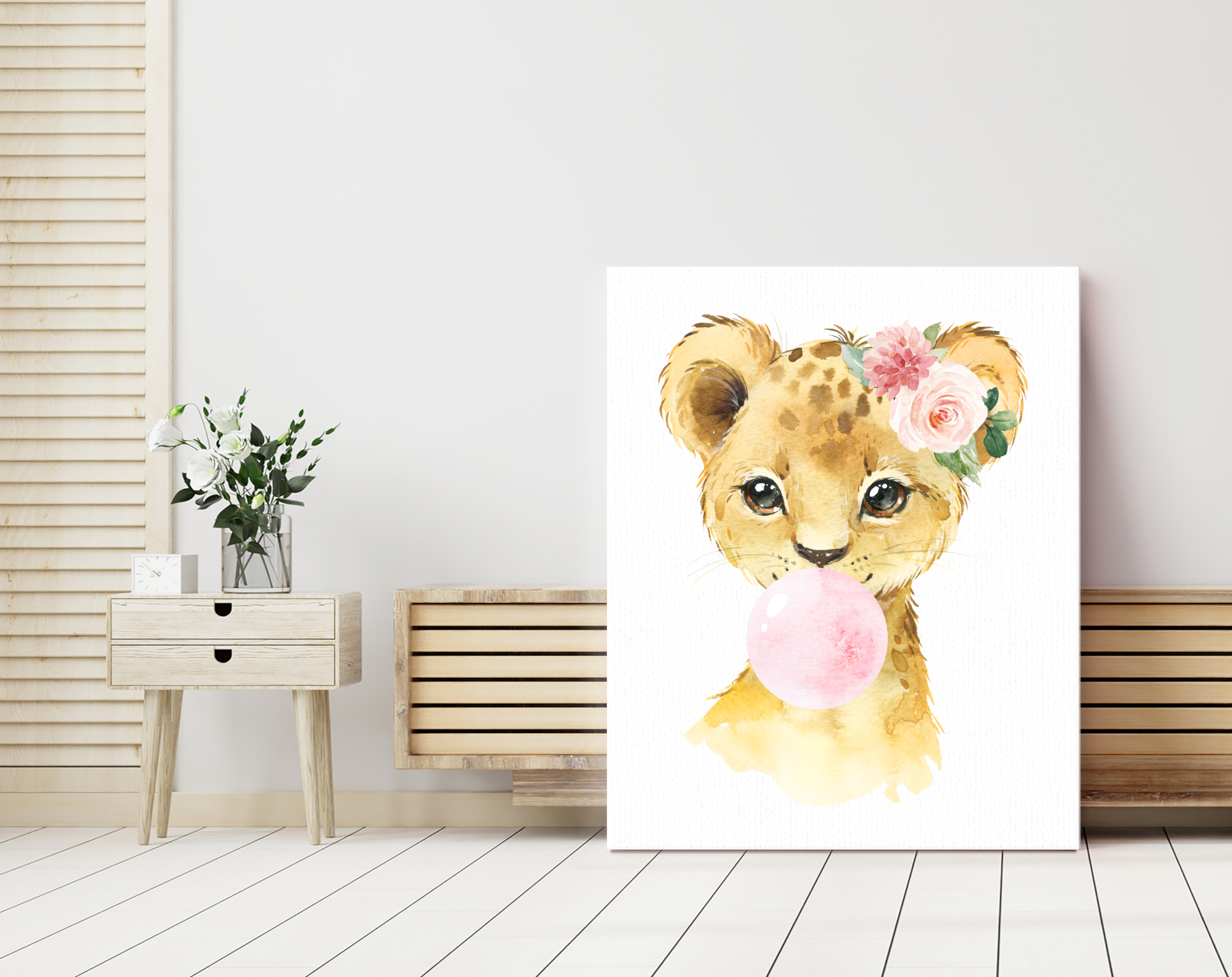 Pink Bubble Gum Jungle Animals Nursery Prints, Nursery Wall Art, Girl Nursery Decor, Printable File, SH63