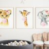 Pink Bubble Gum Jungle Animals Nursery Prints, Nursery Wall Art, Girl Nursery Decor, Printable File, SH63