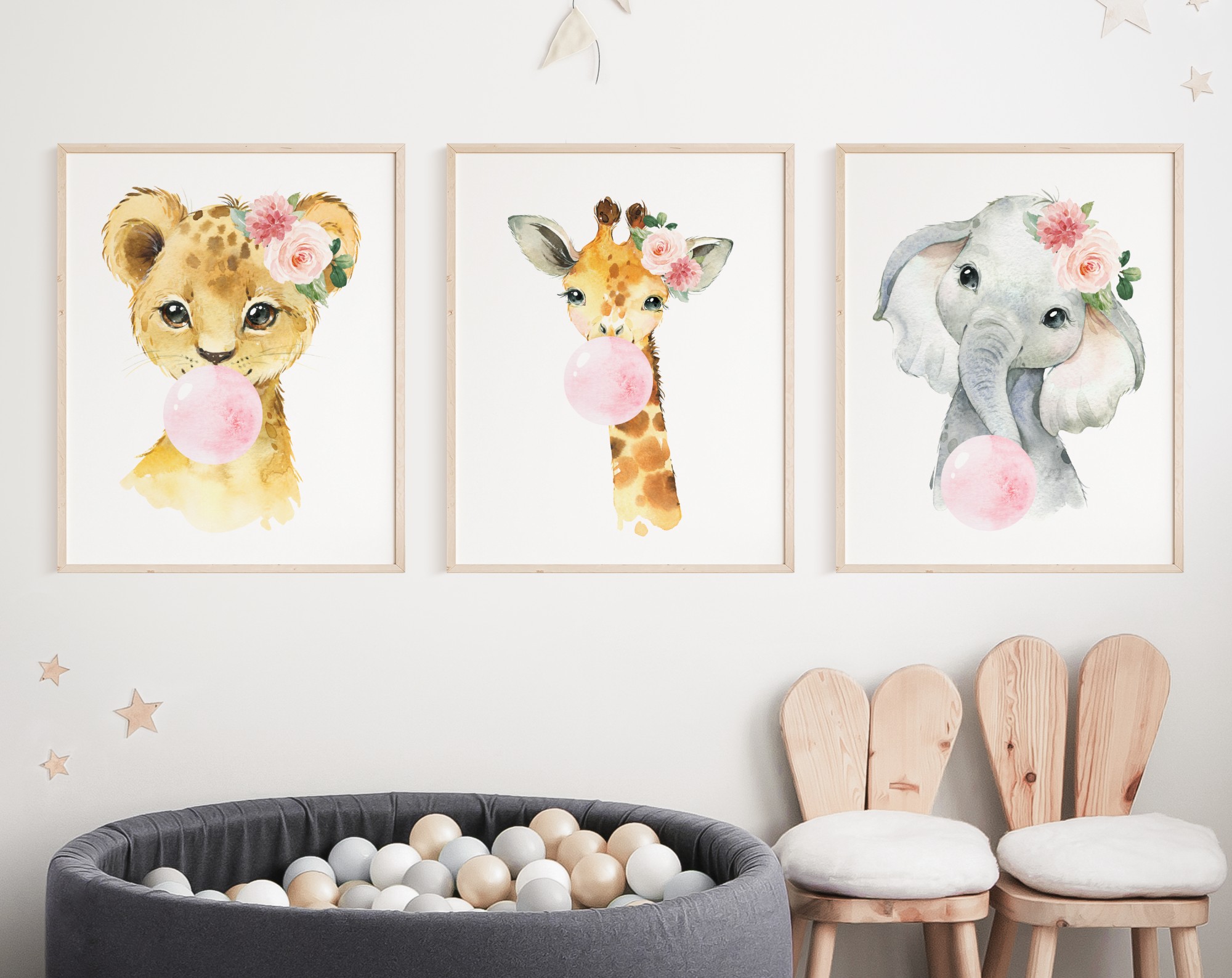 Pink Bubble Gum Jungle Animals Nursery Prints, Nursery Wall Art, Girl Nursery Decor, Printable File, SH63 Pink Bubble Gum Jungle Animals Nursery Prints, Nursery Wall Art, Girl Nursery Decor, Printable File, SH63