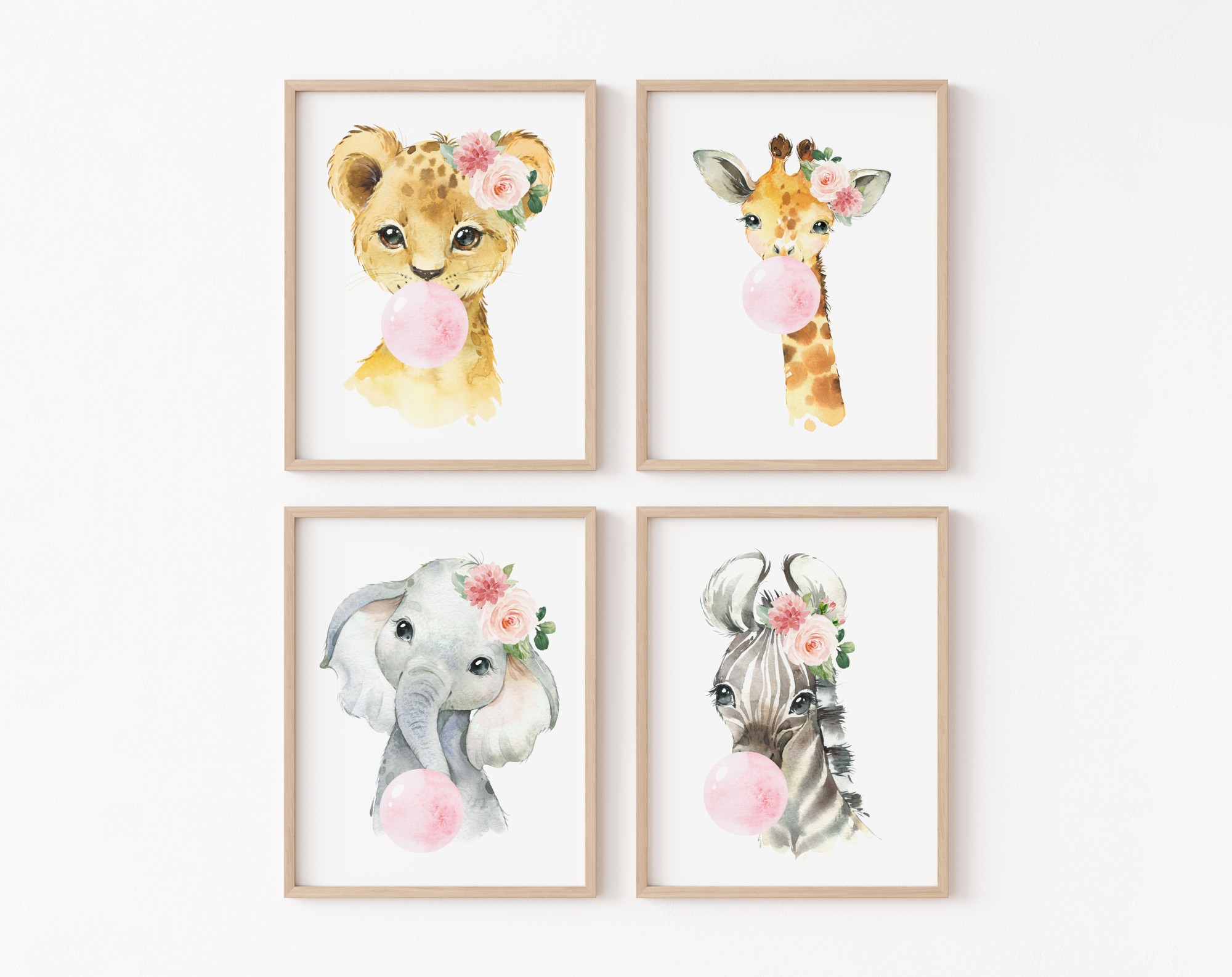 Pink Bubble Gum Jungle Animals Nursery Prints, Nursery Wall Art, Girl Nursery Decor, Printable File, SH63 Pink Bubble Gum Jungle Animals Nursery Prints, Nursery Wall Art, Girl Nursery Decor, Printable File, SH63