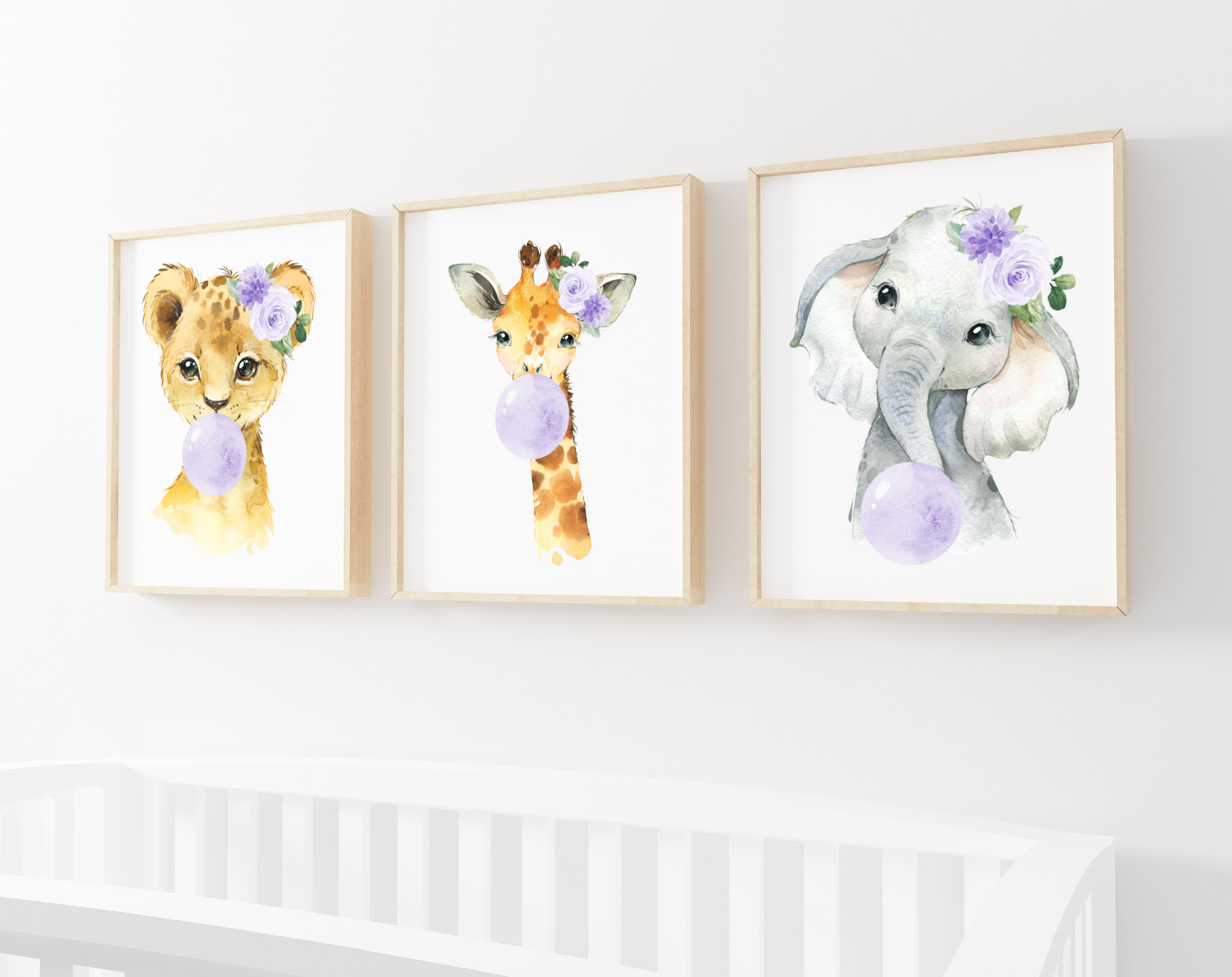 Purple Bubble Gum Jungle Animals Nursery Prints, Nursery Wall Art, Gender Neutral Nursery, Printable File, SH63