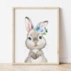Cute Bunny Blue Flowers Nursery Prints, Nursery Wall Art, Boy Nursery Decor, Printable File, SH05