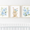 Cute Bunny Blue Flowers Nursery Prints, Nursery Wall Art, Boy Nursery Decor, Printable File, SH05