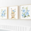 Cute Bunny Blue Flowers Nursery Prints, Nursery Wall Art, Boy Nursery Decor, Printable File, SH05