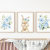 Cute Bunny Blue Flowers Nursery Prints, Nursery Wall Art, Boy Nursery Decor, Printable File, SH05