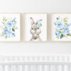 Cute Bunny Blue Flowers Nursery Prints, Nursery Wall Art, Boy Nursery Decor, Printable File, SH05