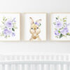 Cute Bunny Purple Flowers Nursery Prints, Nursery Wall Art, Gender Neutral Nursery, Printable File, SH05