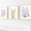 Cute Bunny Purple Flowers Nursery Prints, Nursery Wall Art, Gender Neutral Nursery, Printable File, SH05