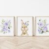 Cute Bunny Purple Flowers Nursery Prints, Nursery Wall Art, Gender Neutral Nursery, Printable File, SH05